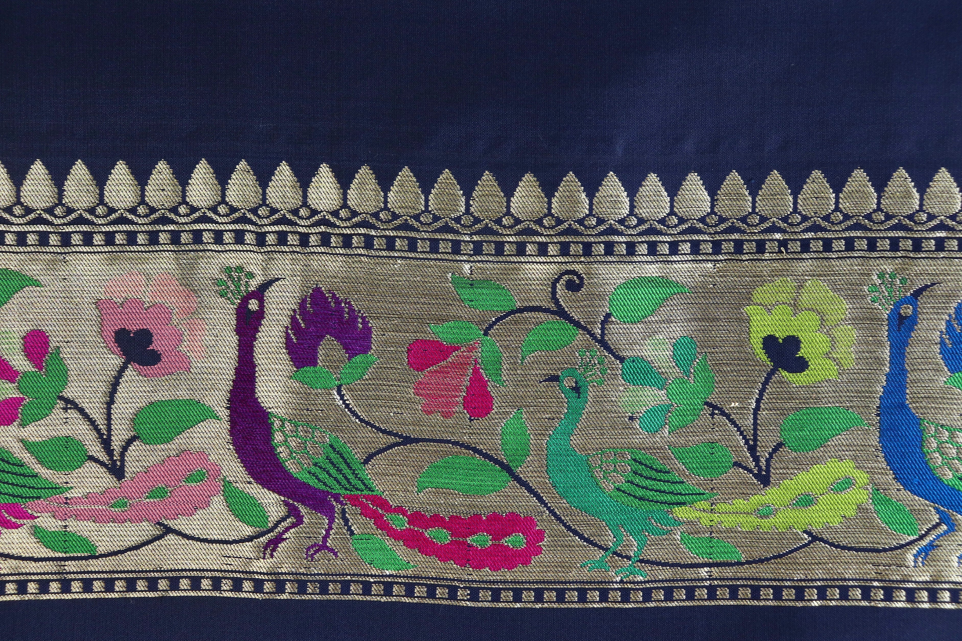 Midnight Blue Pure Silk Handloom Banarasi Saree