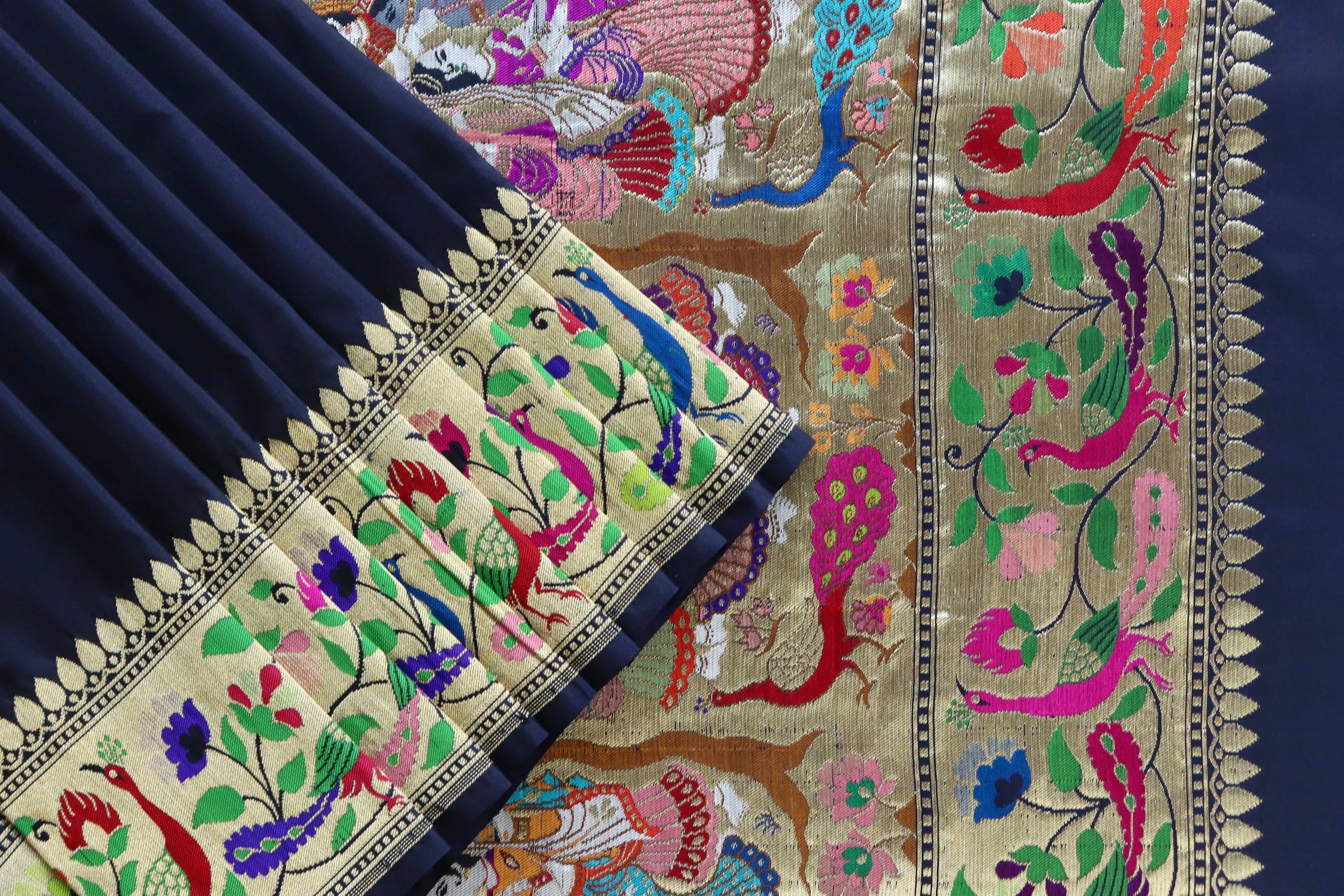 Midnight Blue Pure Silk Handloom Banarasi Saree