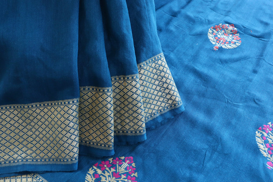 Blue Kadhua Motif Munga Silk Handloom Saree