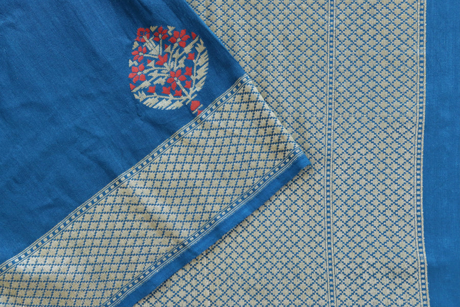 Blue Kadhua Motif Munga Silk Handloom Saree