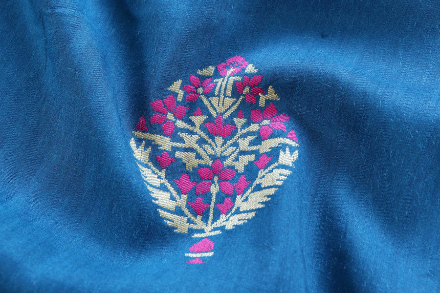 Blue Kadhua Motif Munga Silk Handloom Saree