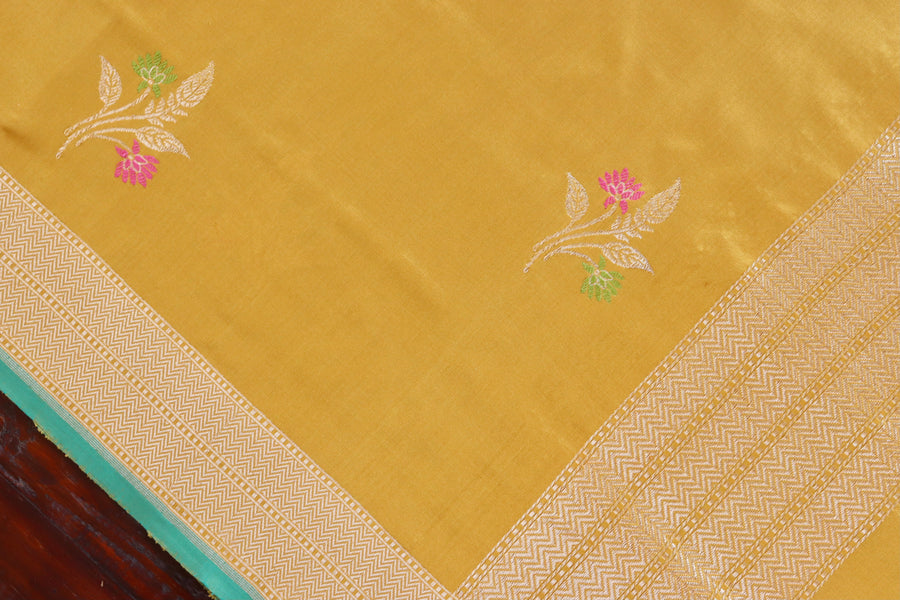 Mustard Yellow Leaf Motif Pure Silk Banarasi Dupatta | Stuti Weaves