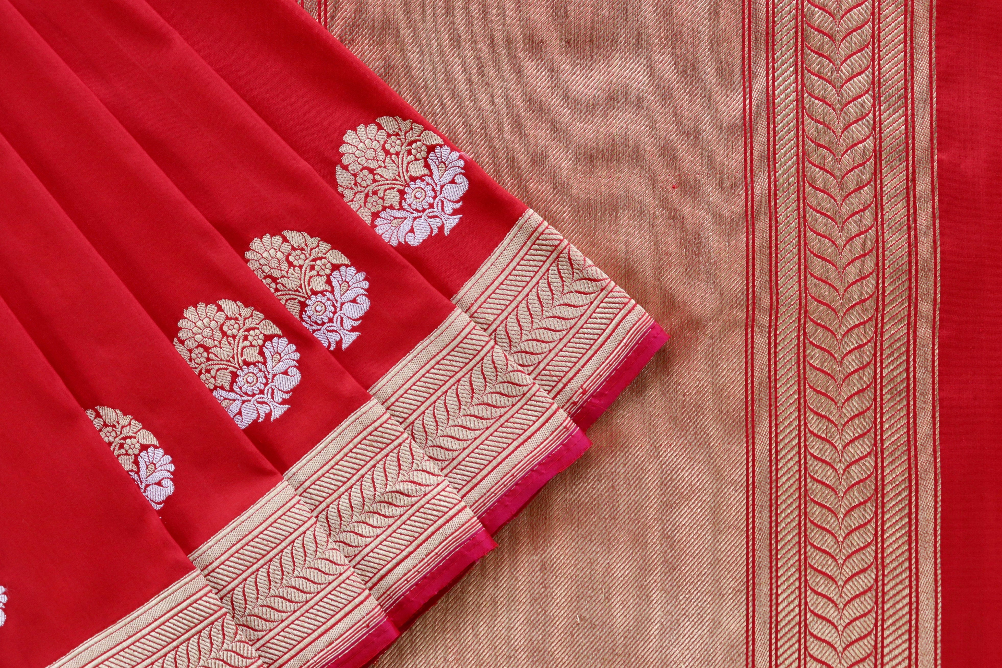 Red Sona Rupa Pure Silk Handloom Banarasi Saree