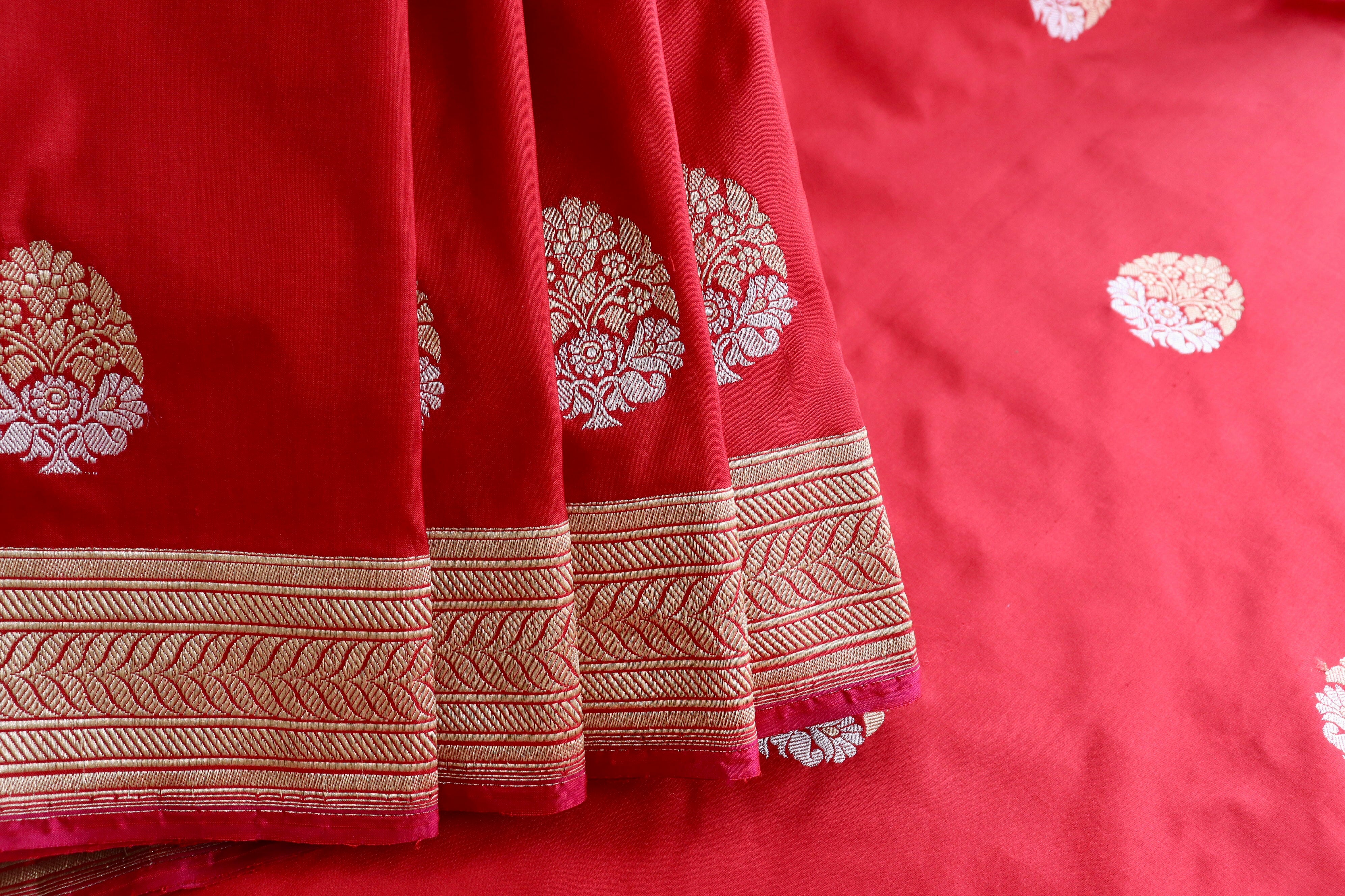 Red Sona Rupa Pure Silk Handloom Banarasi Saree