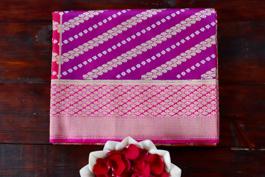 Multicolor handloom Banarsi saree with rangkaat motifs in pure silk