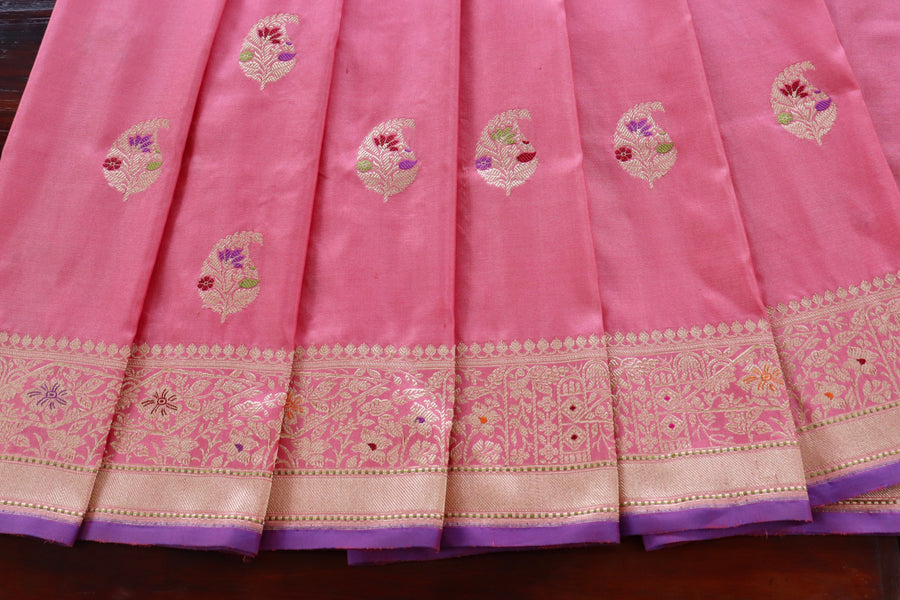 Pink Kairy Pure Silk Handloom Banarasi Saree