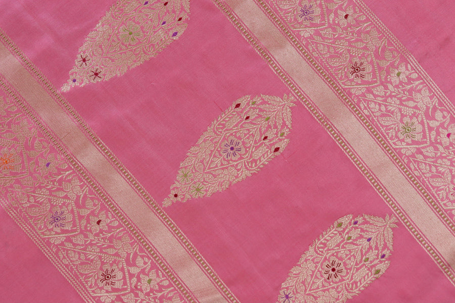 Pink Kairy Pure Silk Handloom Banarasi Saree