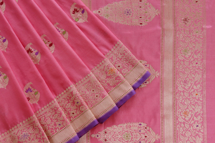 Pink Kairy Pure Silk Handloom Banarasi Saree