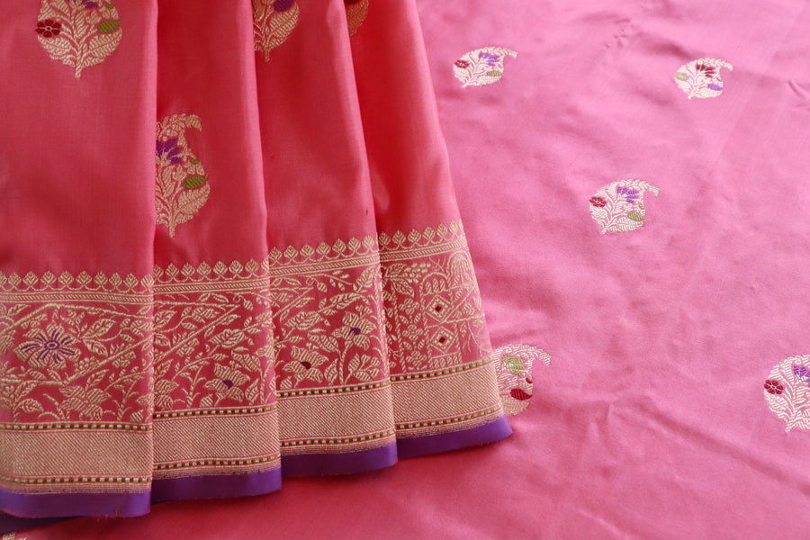 Pink Kairy Pure Silk Handloom Banarasi Saree