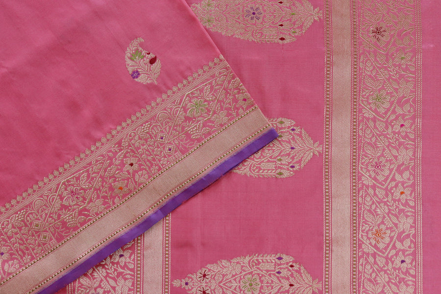 Pink Kairy Pure Silk Handloom Banarasi Saree
