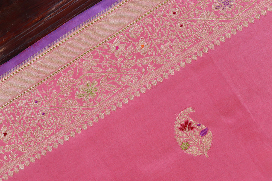 Pink Kairy Pure Silk Handloom Banarasi Saree