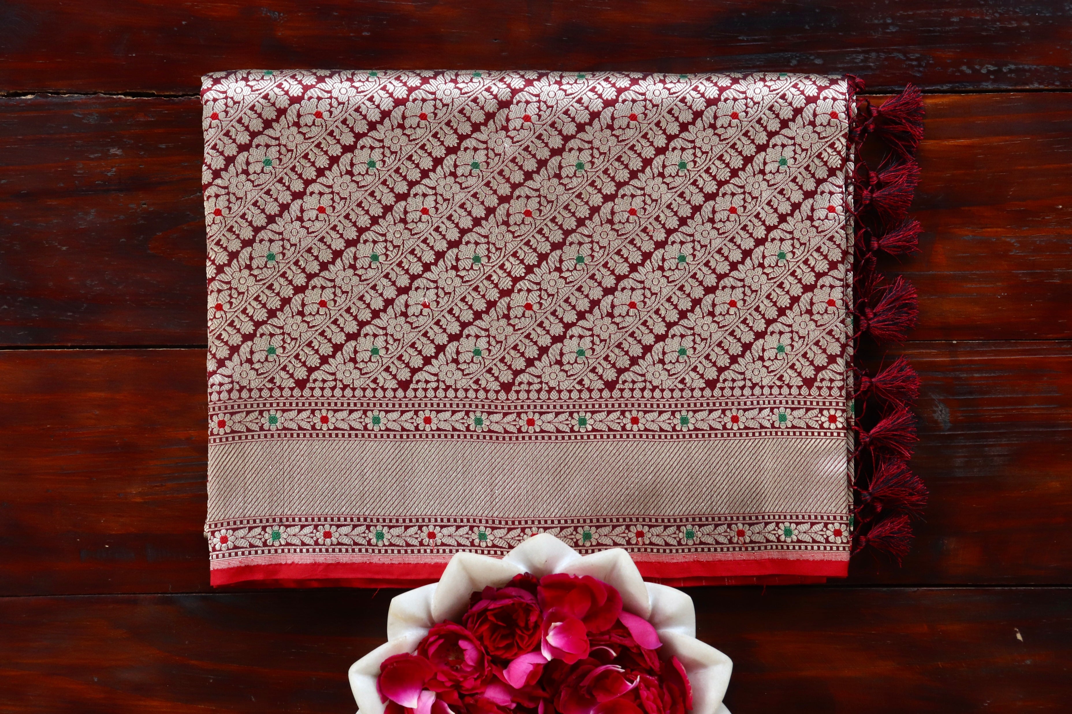 Maroon Meenadar Adda Tanchoi Pure Silk Handloom Banarasi Saree