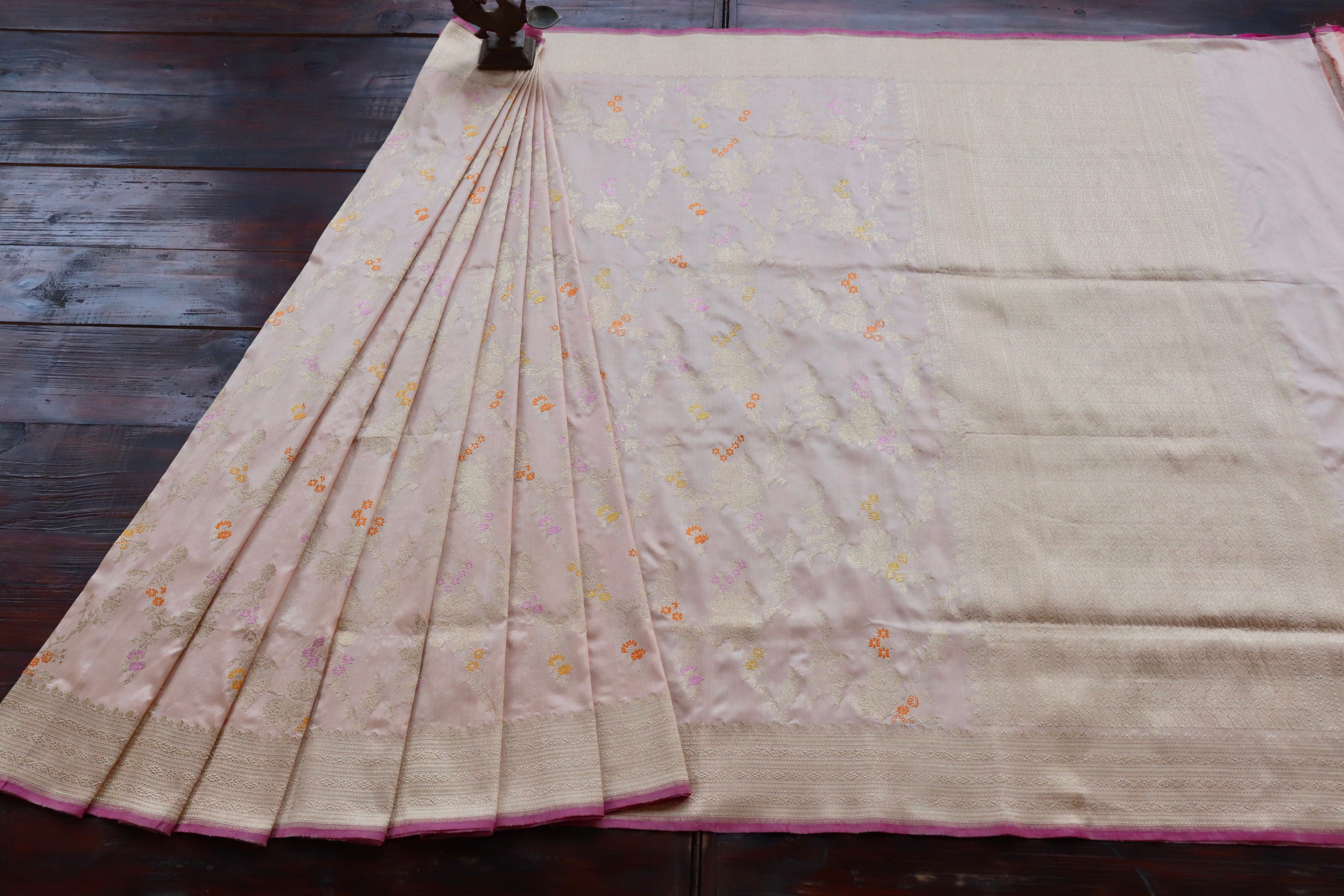 Peach Gulab Jangla Pure Silk Handloom Banarasi Saree