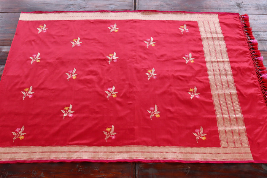 Red Leaf Motif Pure Silk Handloom Banarasi Dupatta