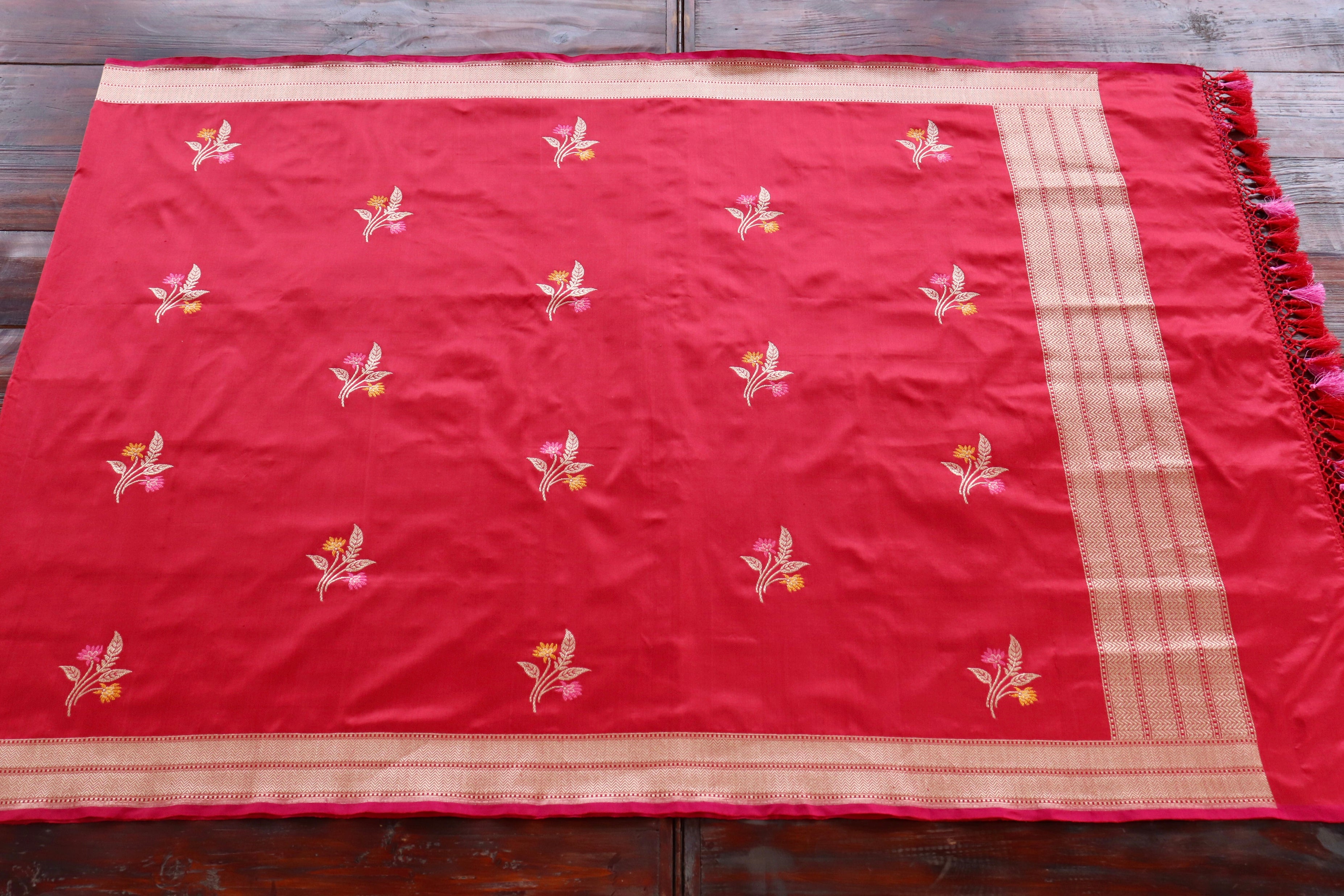 Red Leaf Motif Pure Silk Handloom Banarasi Dupatta