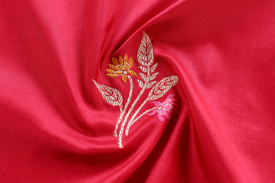 Red Leaf Motif Pure Silk Handloom Banarasi Dupatta
