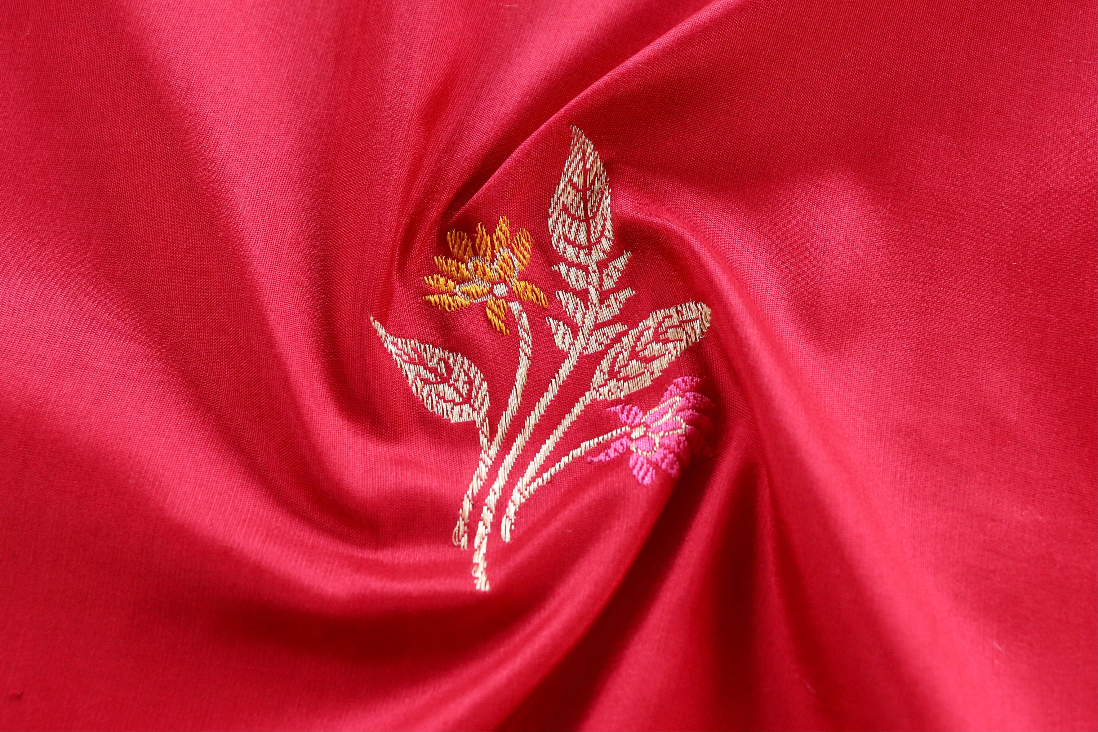 Red Leaf Motif Pure Silk Handloom Banarasi Dupatta