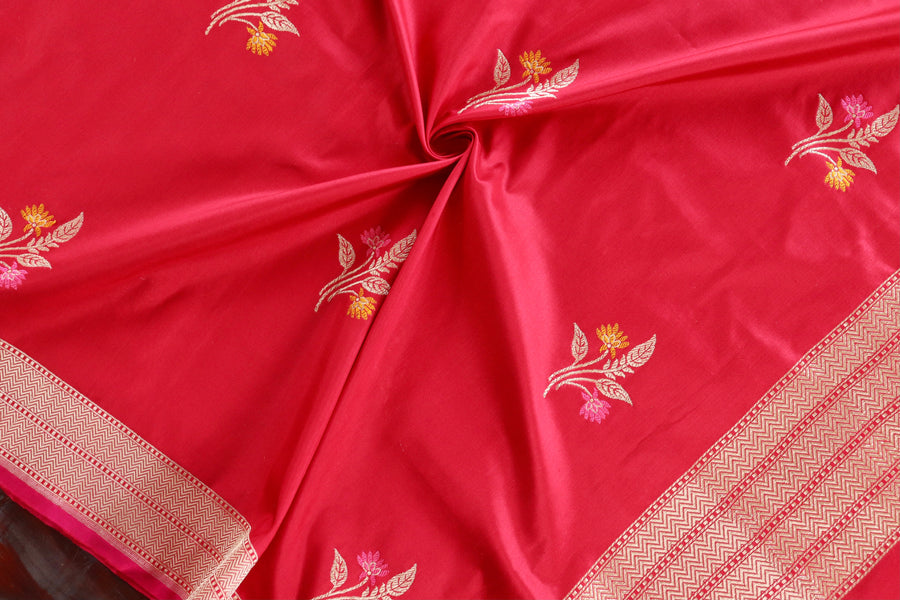 Red Leaf Motif Pure Silk Handloom Banarasi Dupatta
