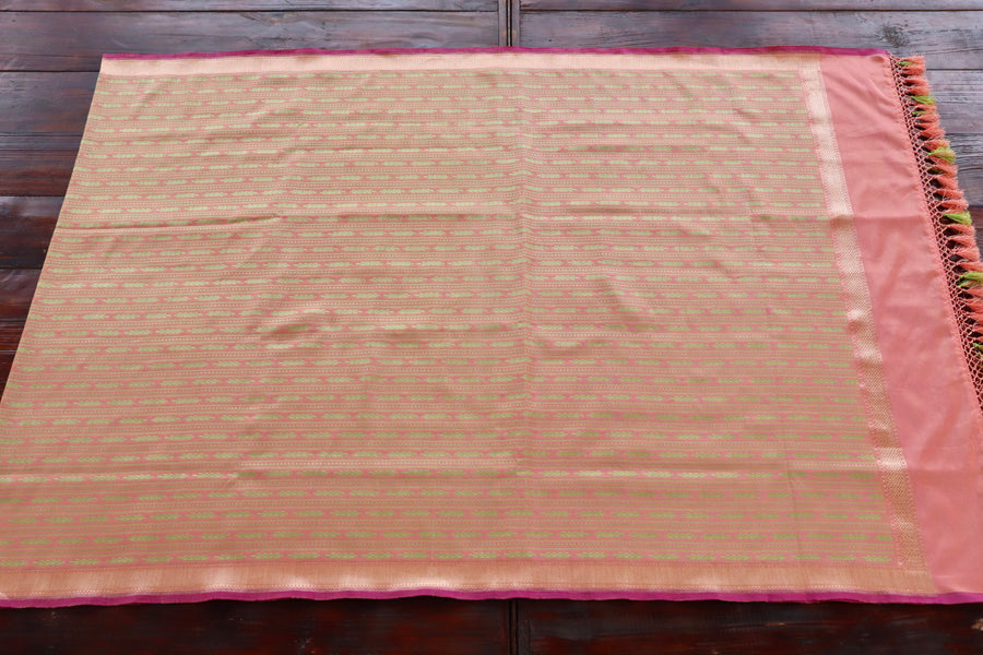 Peach Tanchoi Pure Silk Handloom Banarasi Dupatta