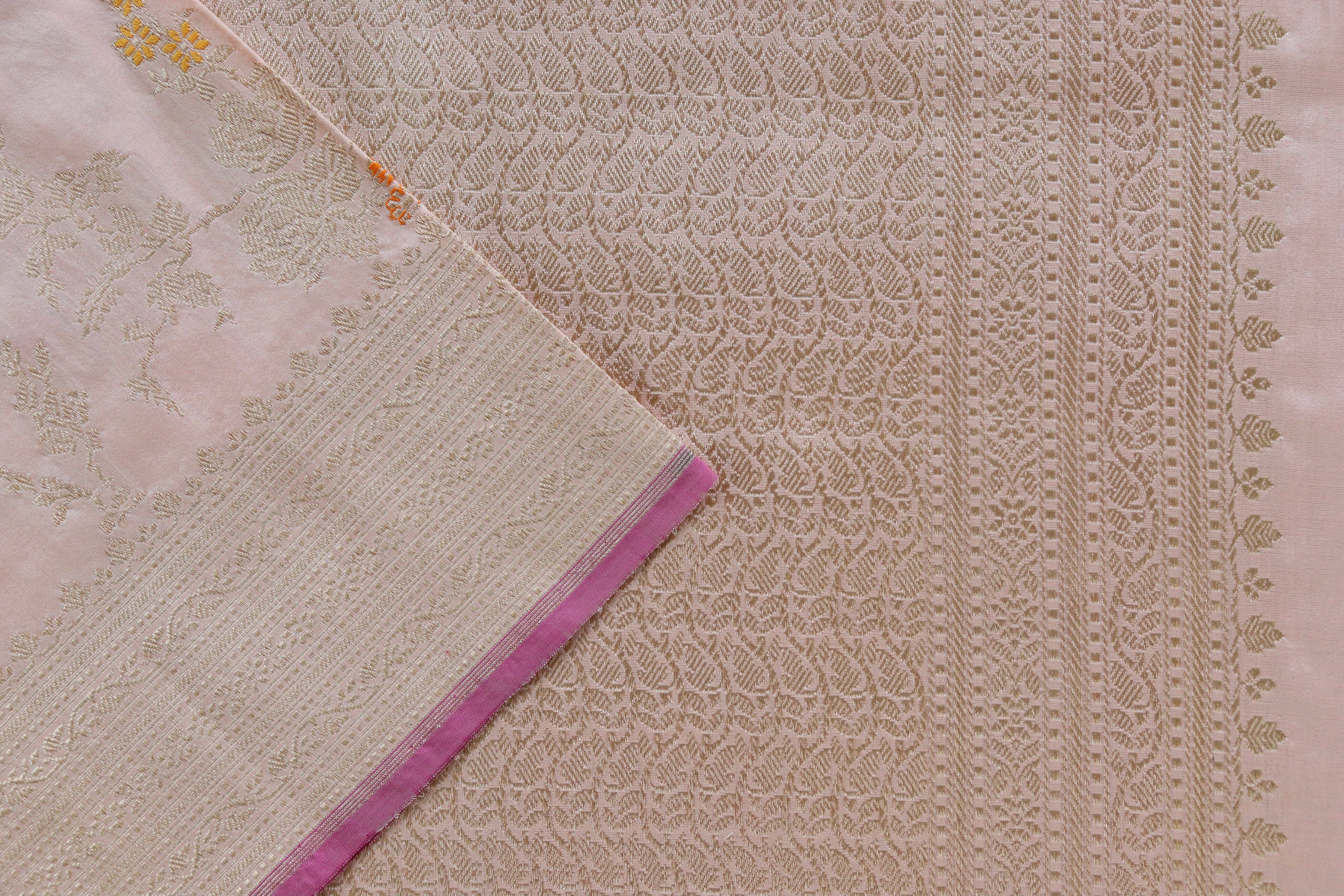 Peach Gulab Jangla Pure Silk Handloom Banarasi Saree