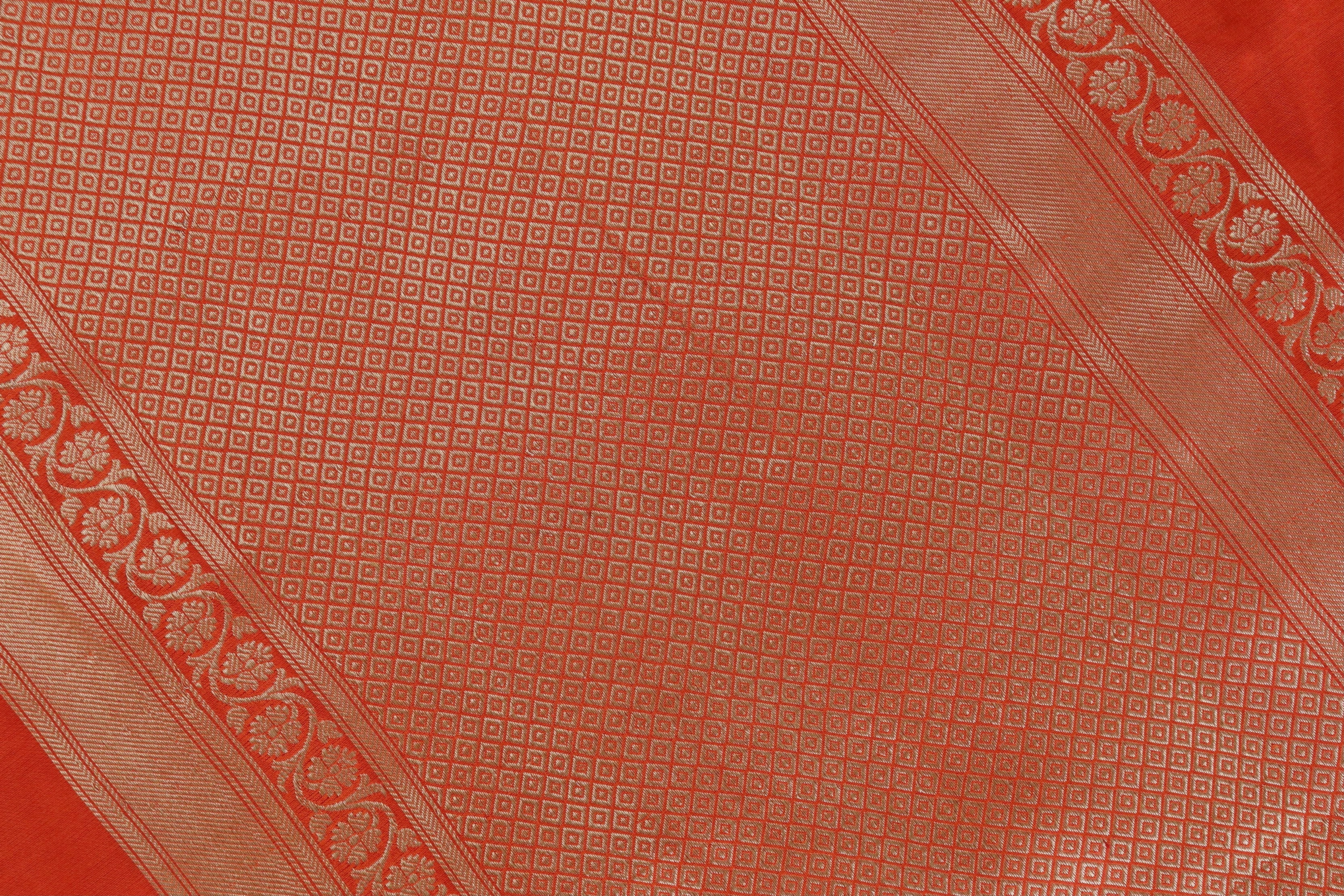 Orange Ginnie Motif Pure Silk Handloom Banarasi Saree