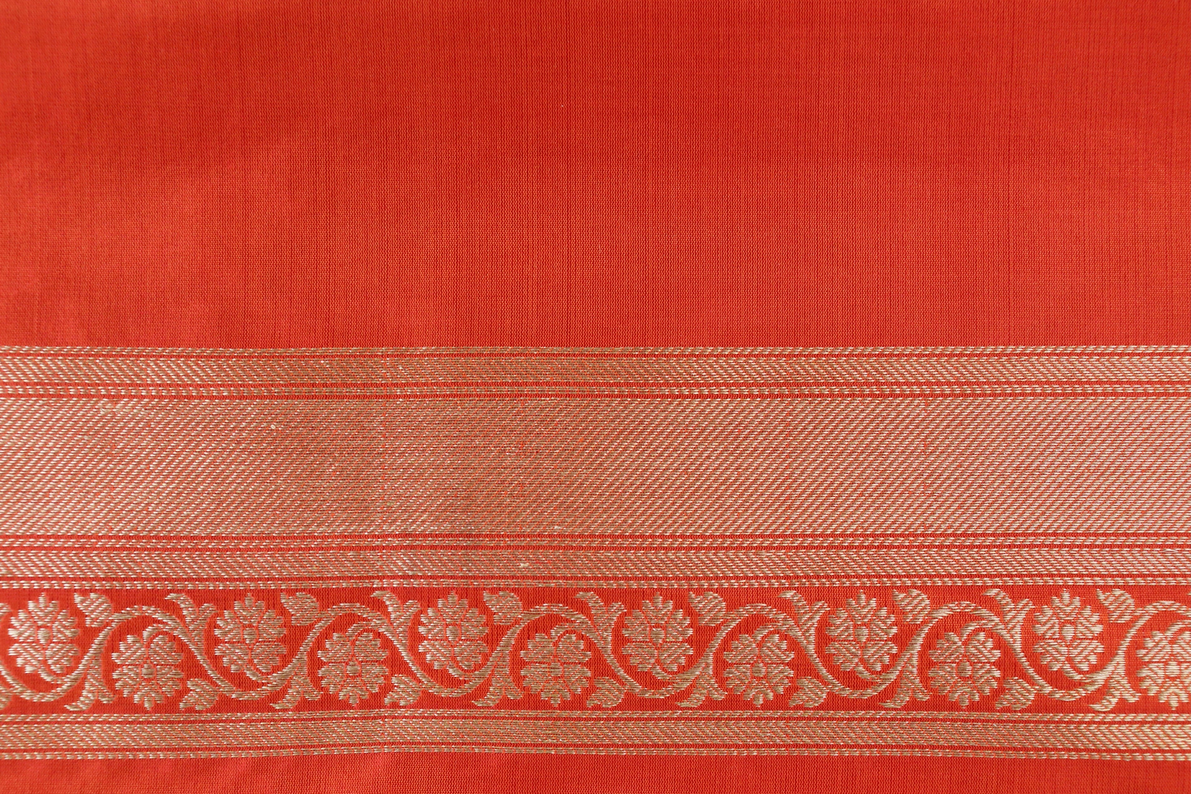 Orange Ginnie Motif Pure Silk Handloom Banarasi Saree