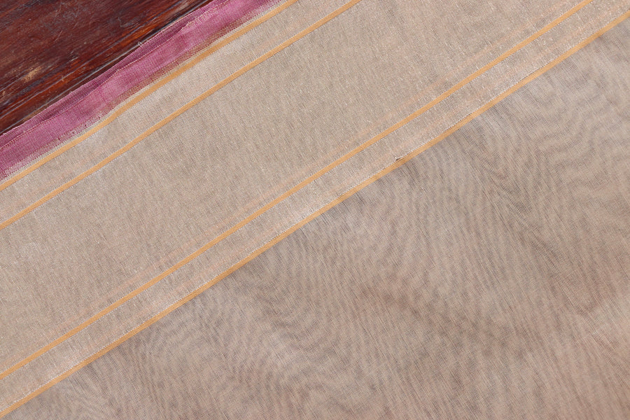 Beige Pure Kora Silk Handloom Banarasi Saree