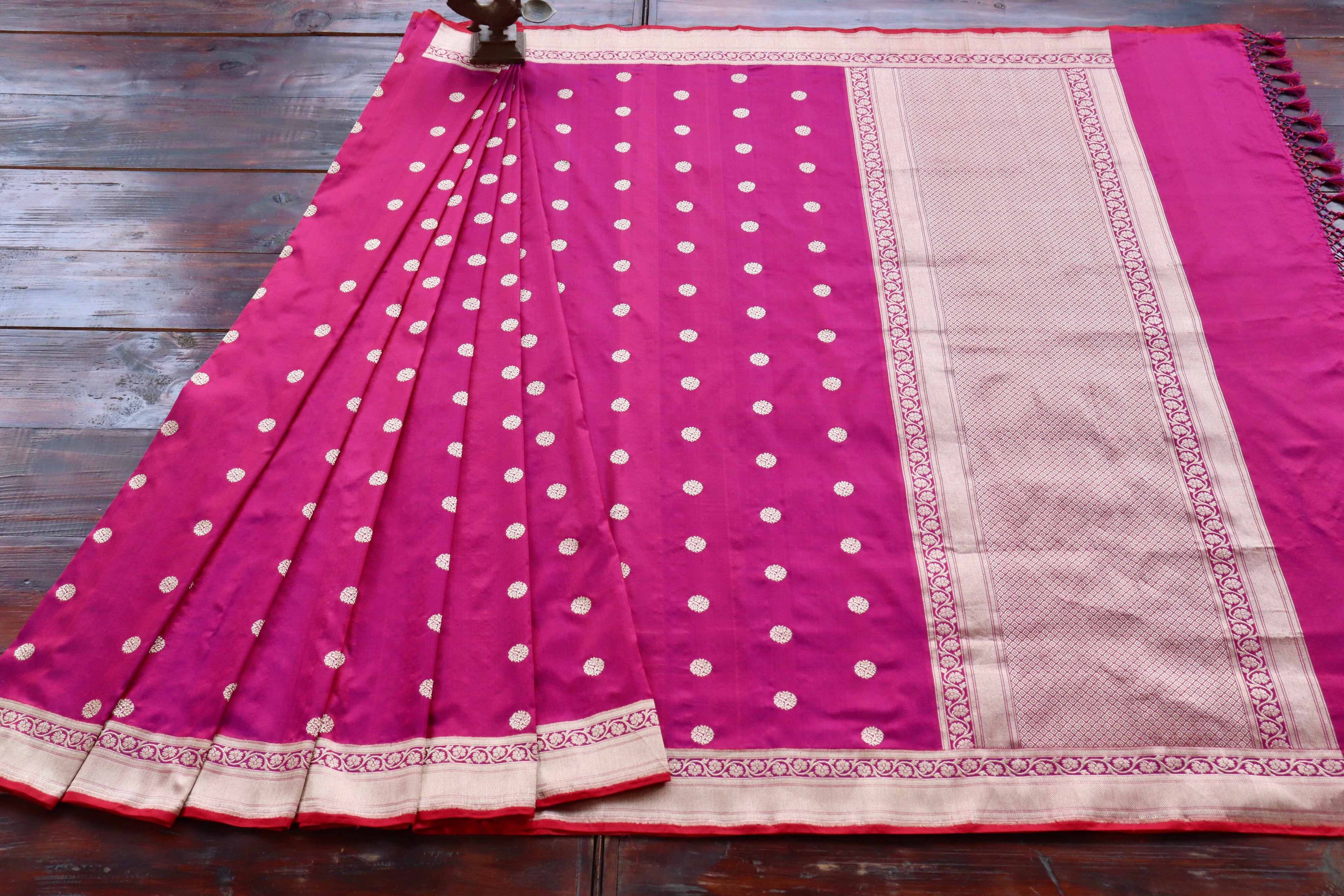 Magenta Ginnie Motif Pure Silk Handloom Banarasi Saree