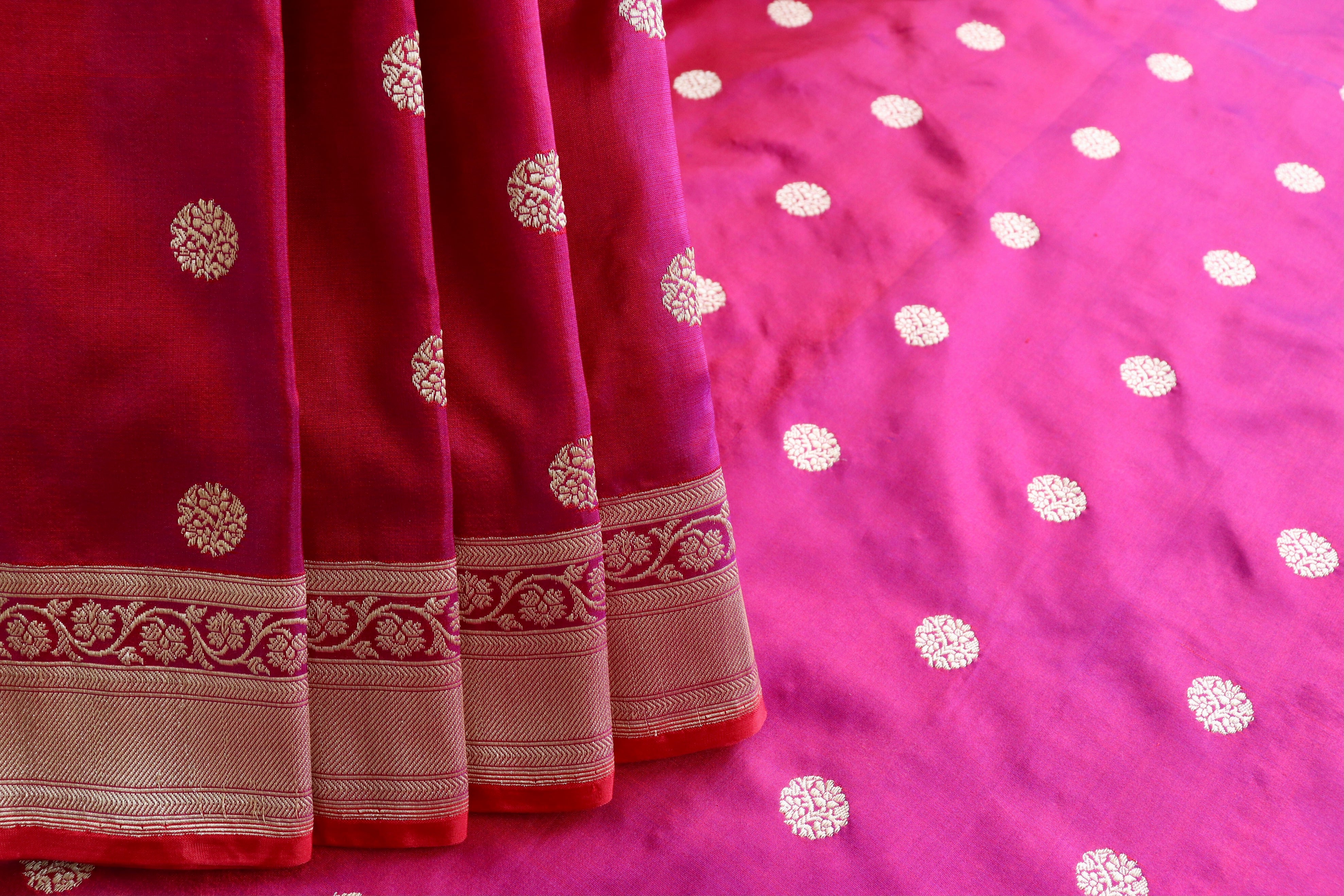 Magenta Ginnie Motif Pure Silk Handloom Banarasi Saree