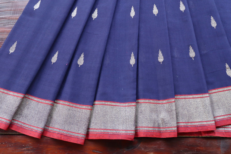 Aanchal motif on Neelambari zari cotton Banarasi saree