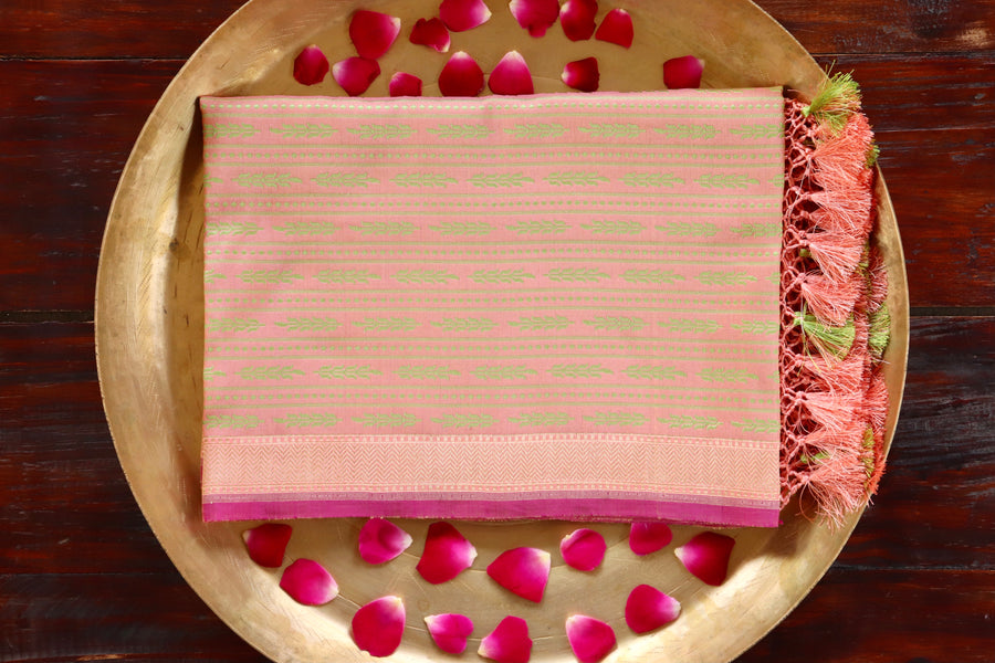 Peach Tanchoi Pure Silk Handloom Banarasi Dupatta