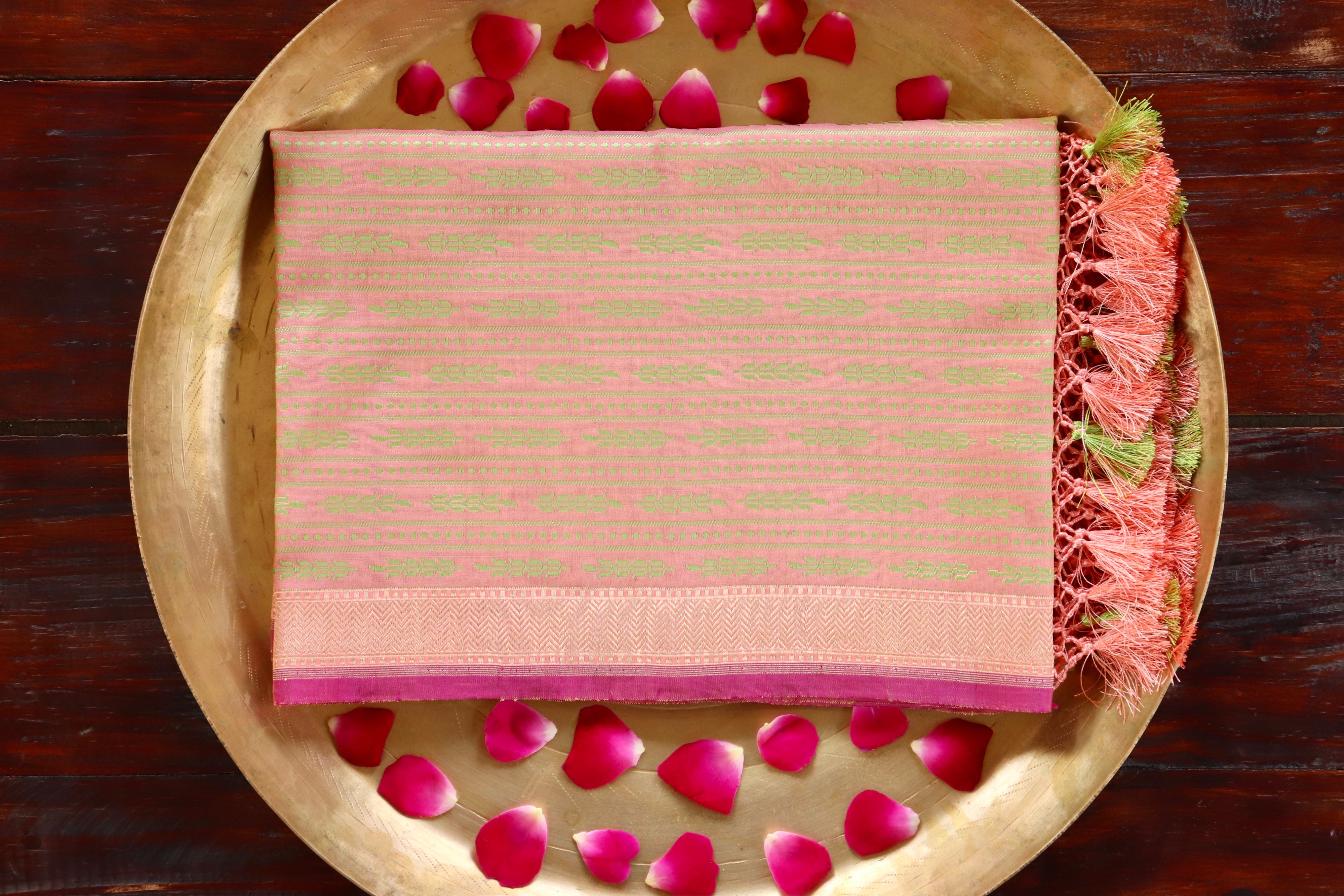Peach Tanchoi Pure Silk Handloom Banarasi Dupatta