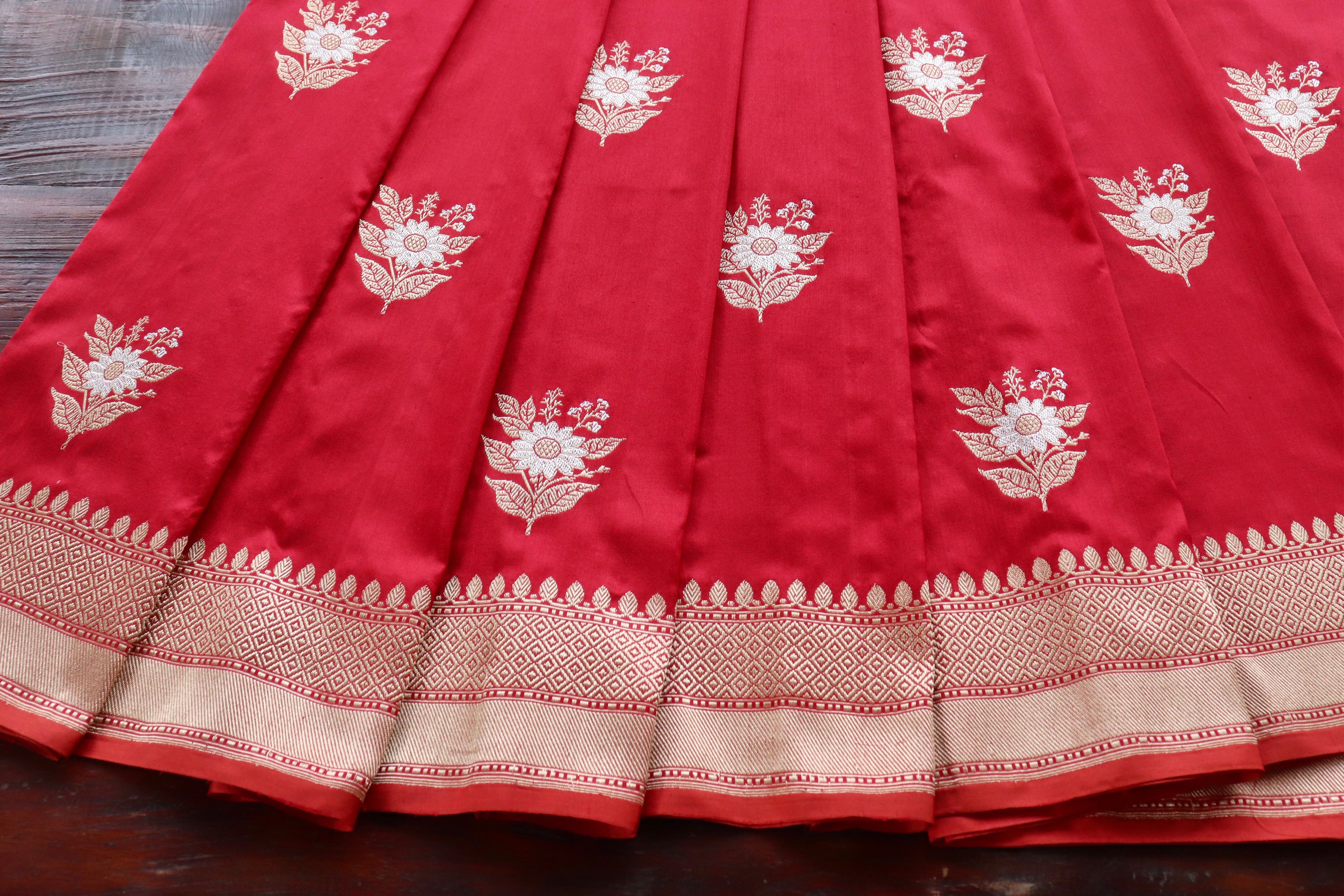 Red Meenadar Pure Silk Handloom Banarasi Saree