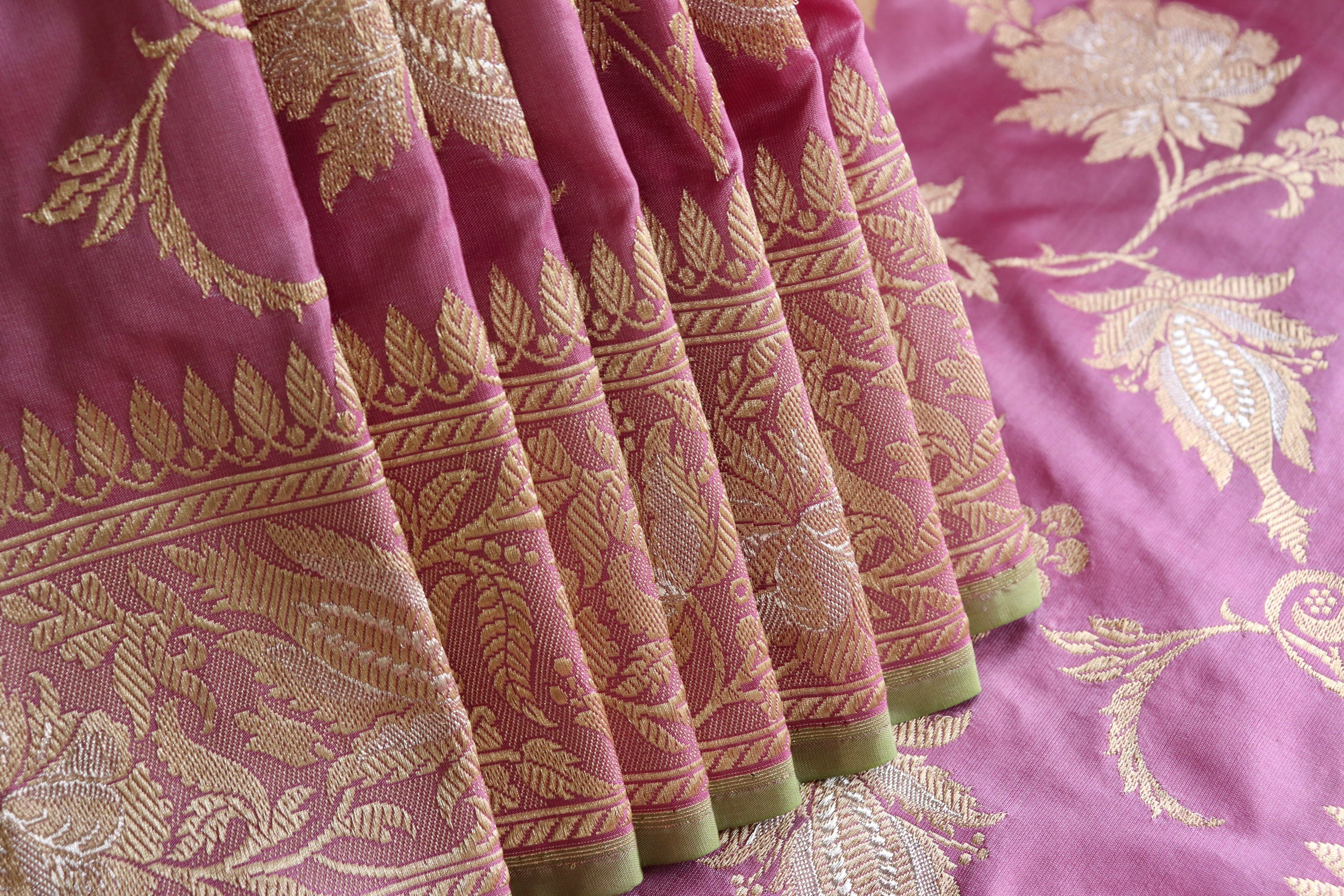Dusty Pink Chinar Jangla Pure Katan Silk Handloom Banarasi Saree