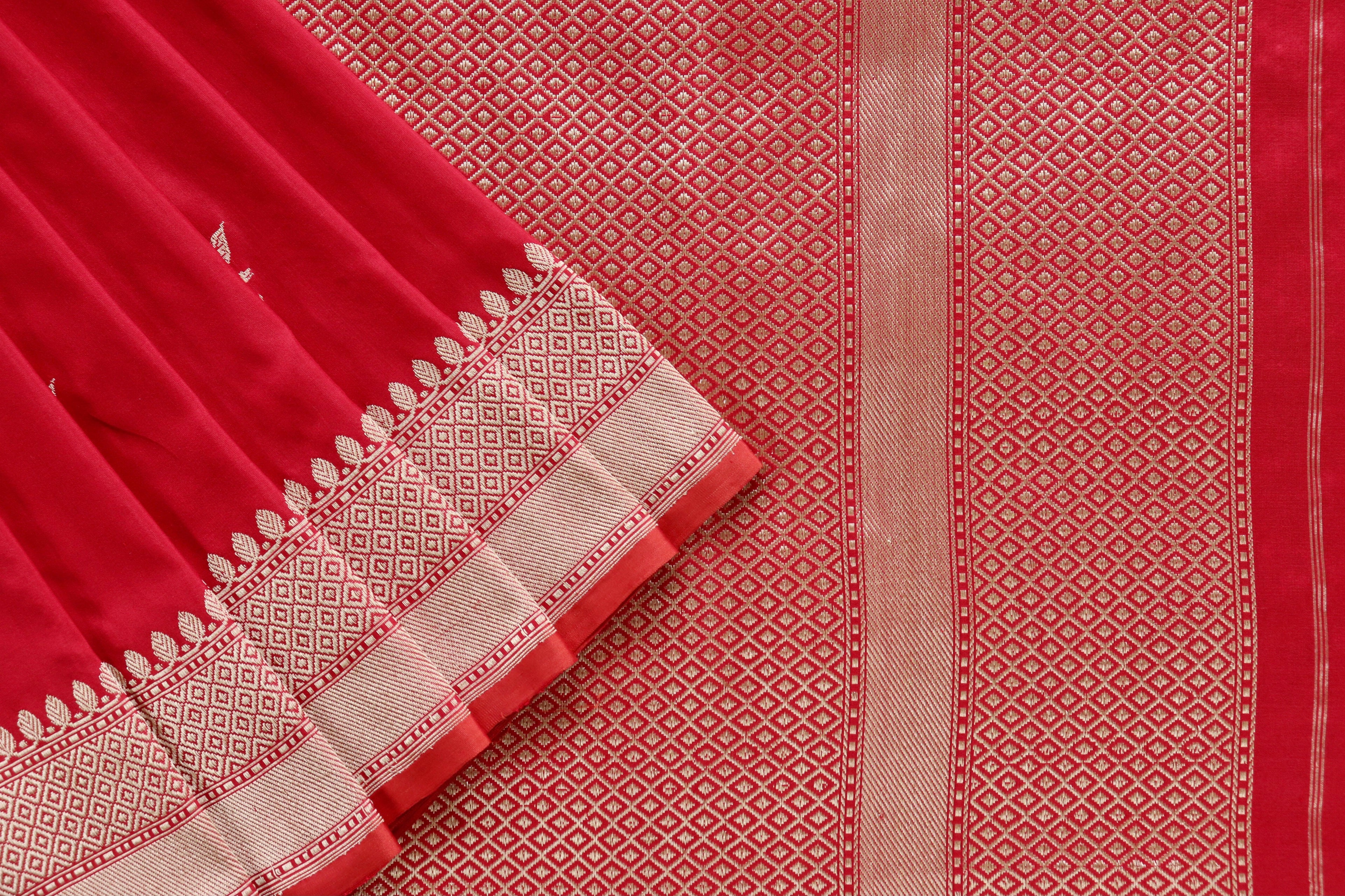 Red Meenadar Pure Silk Handloom Banarasi Saree