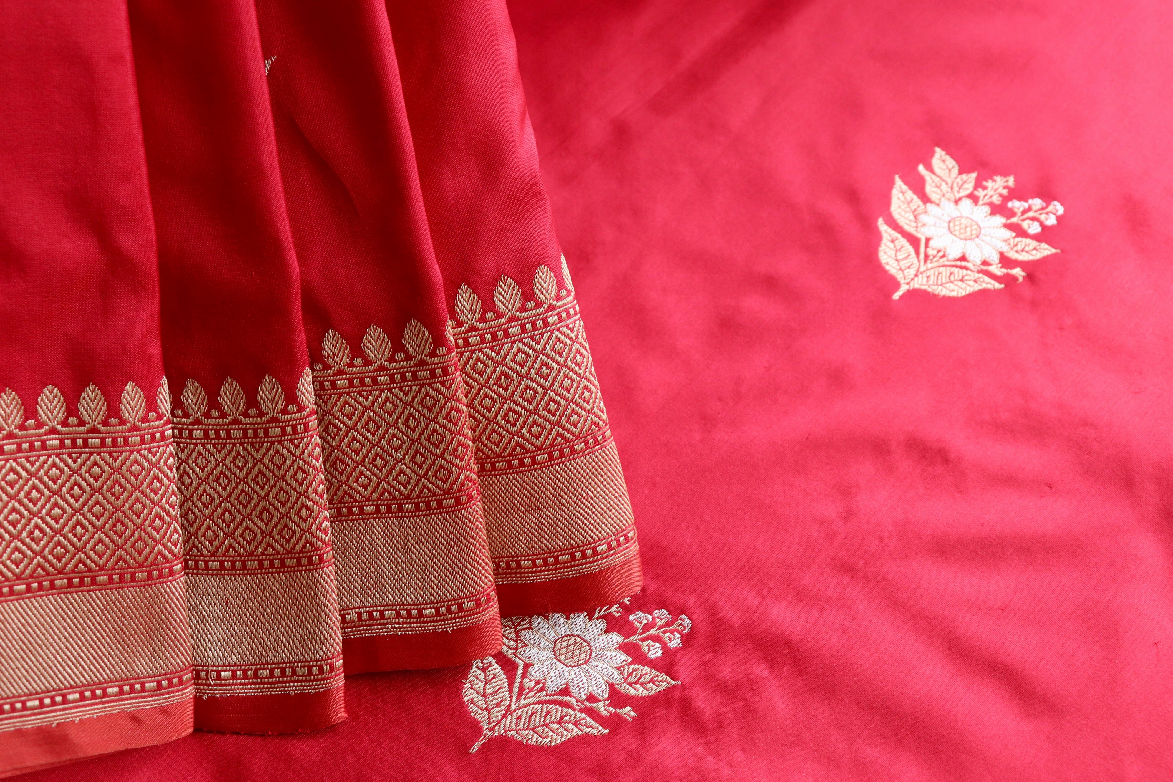 Red Meenadar Pure Silk Handloom Banarasi Saree