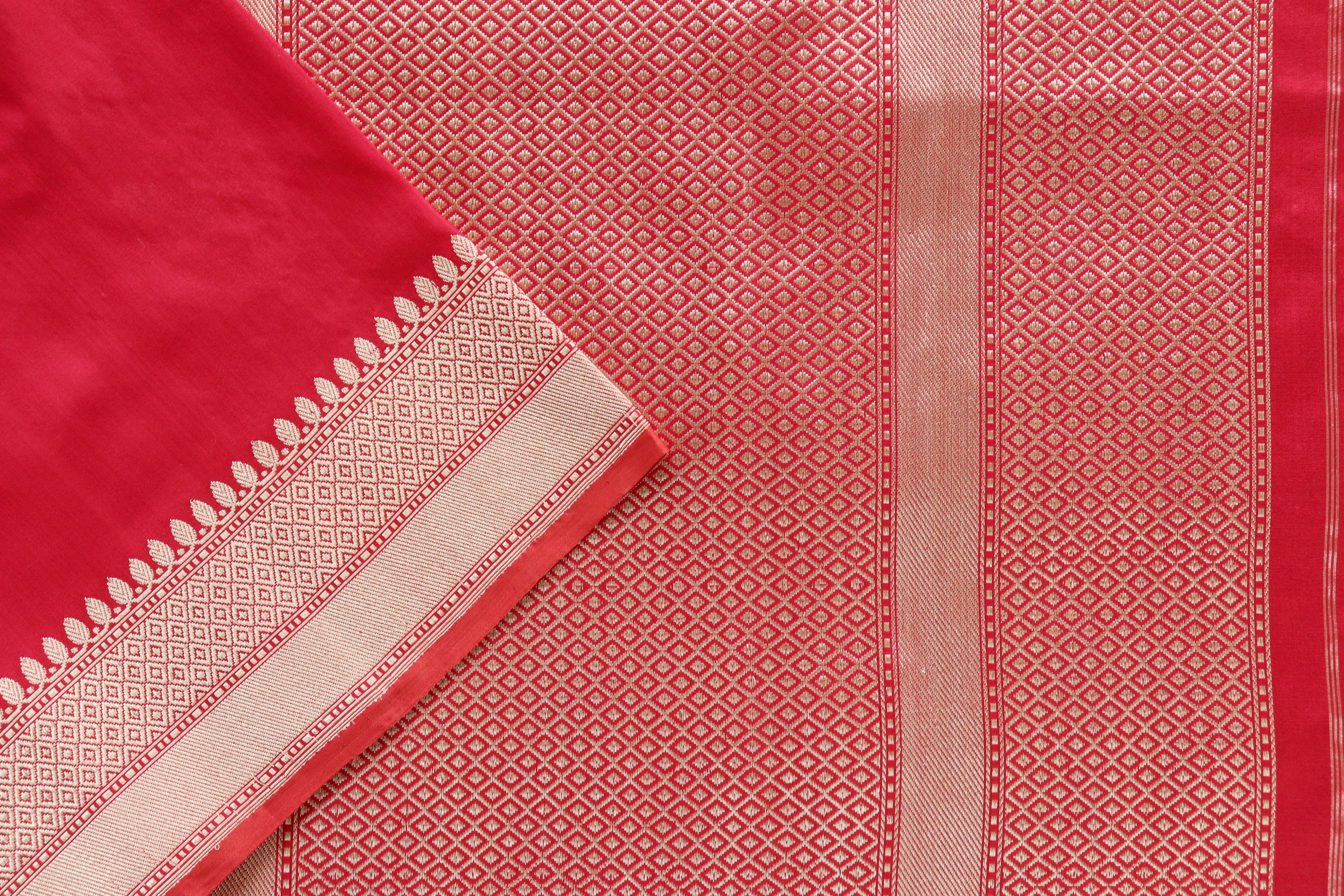 Red Meenadar Pure Silk Handloom Banarasi Saree