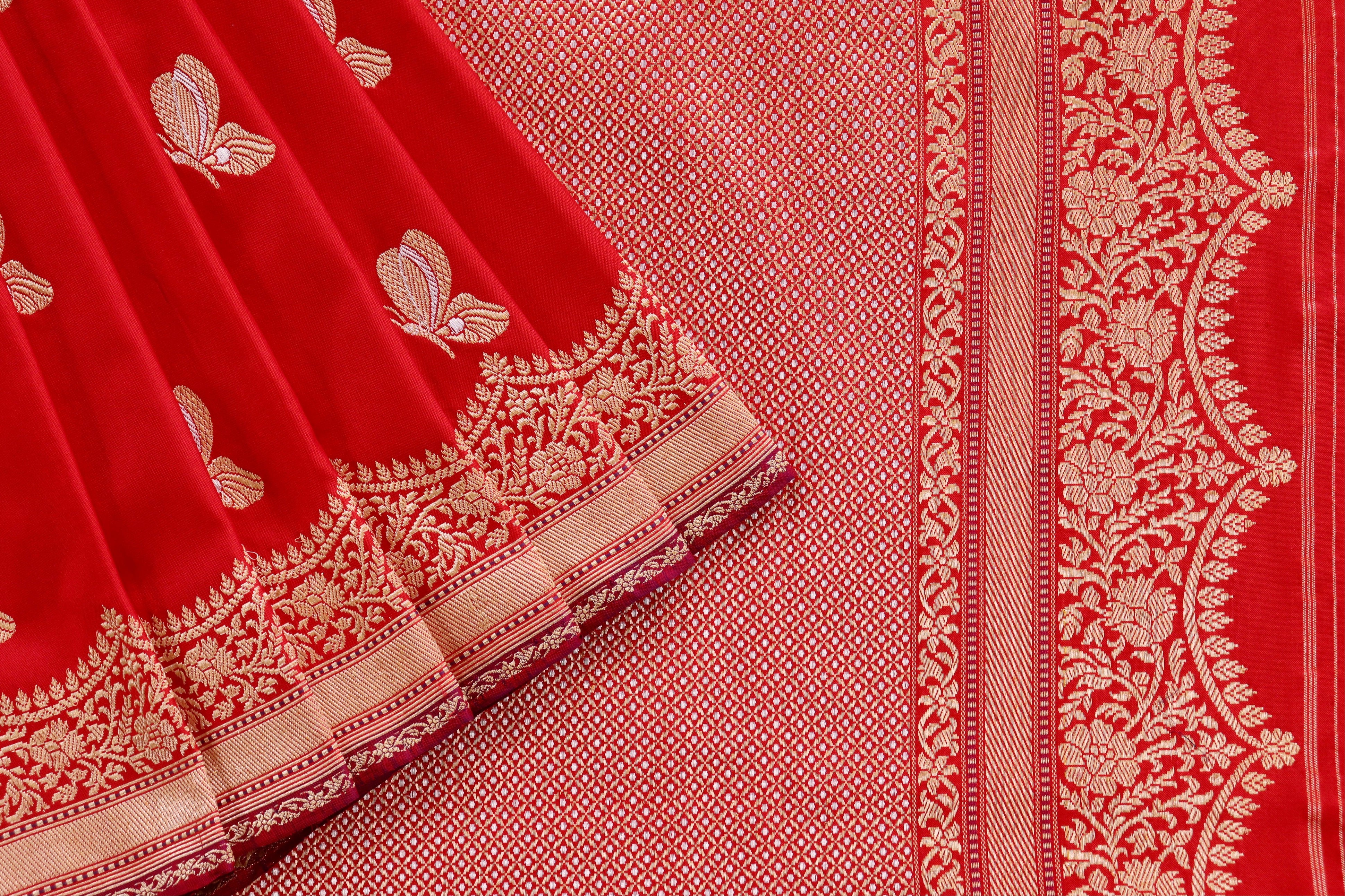 Red Butterfly Motif Pure Silk Handloom Banarasi Saree