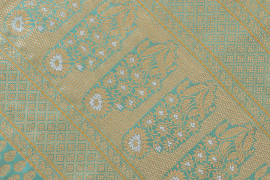 Sky Blue Peacock Motif Pure Silk Handloom Banarasi Saree