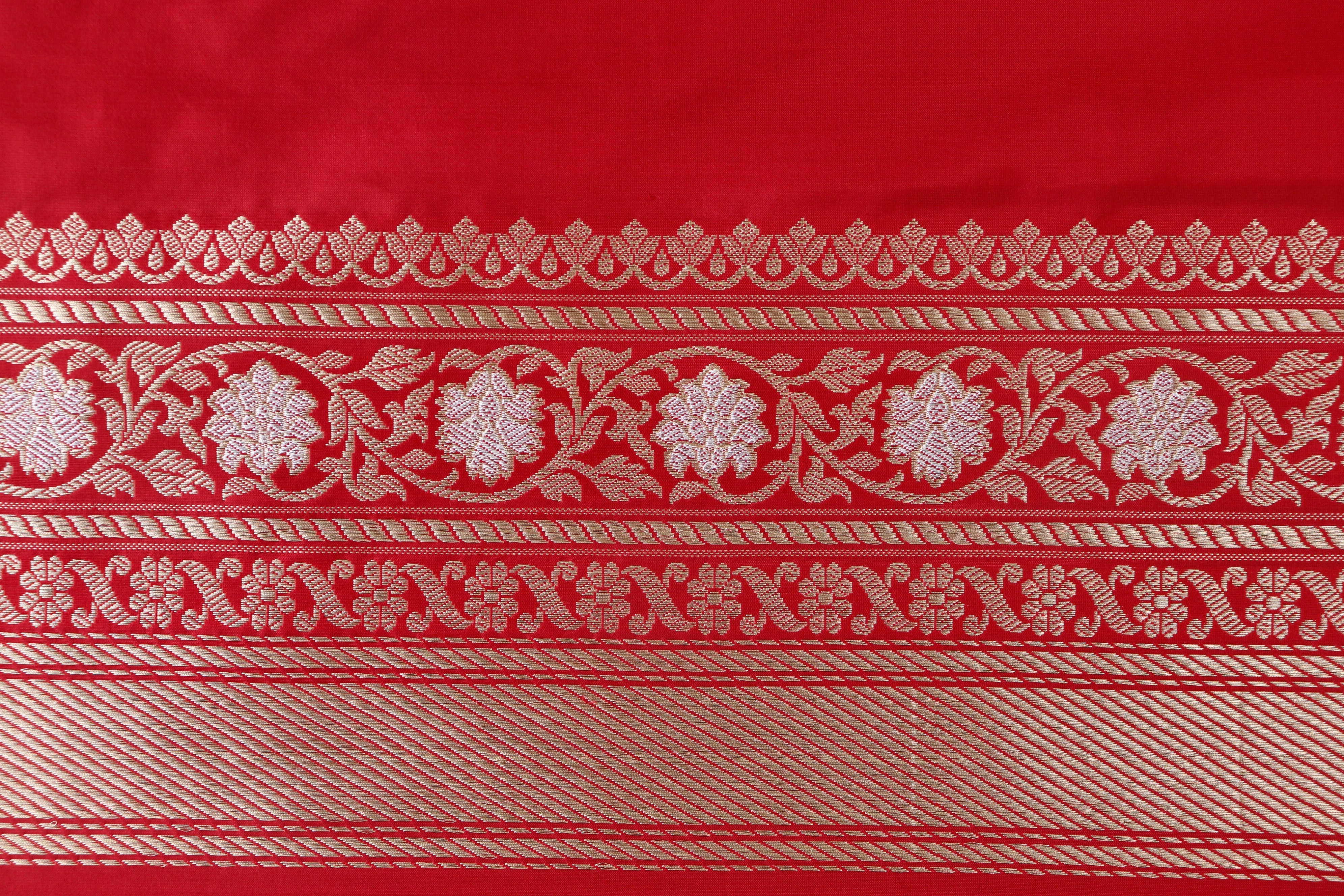 Red Zig Zag Jangla Pure Silk Handloom Banarasi Saree
