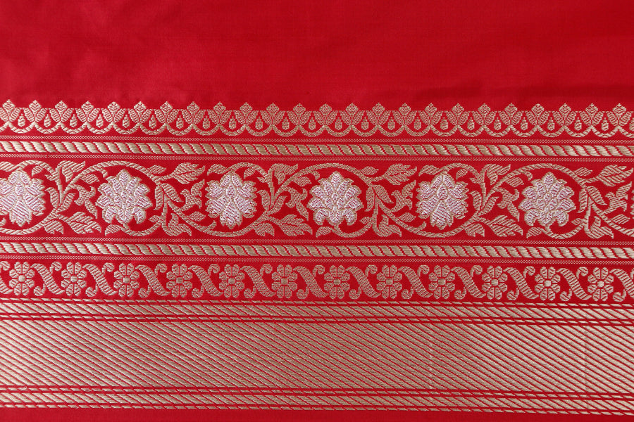 Red Zig Zag Jangla Pure Silk Banarasi Saree | Stuti Weaves