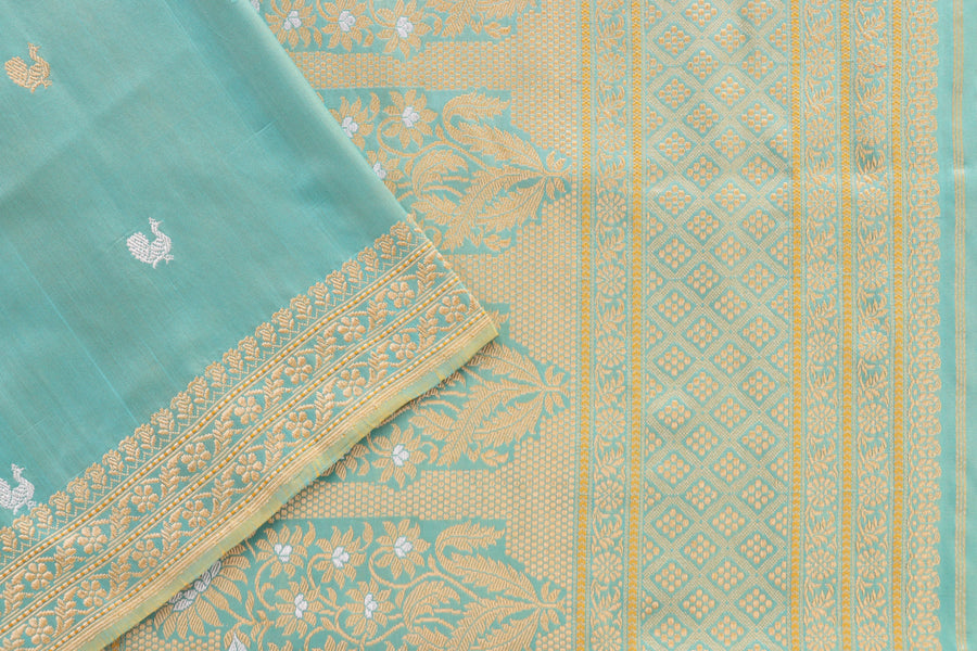 Sky Blue Peacock Motif Pure Silk Handloom Banarasi Saree