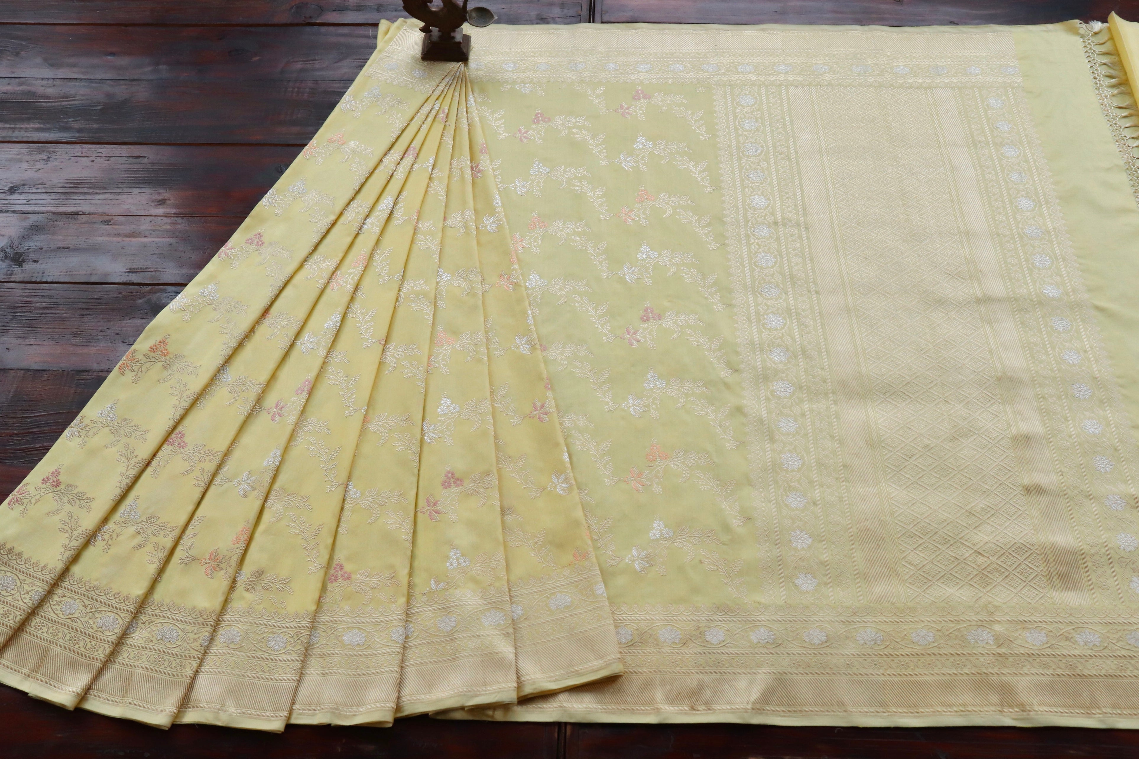 Lemon Gulab Jangla Pure Silk Handloom Banarasi Saree