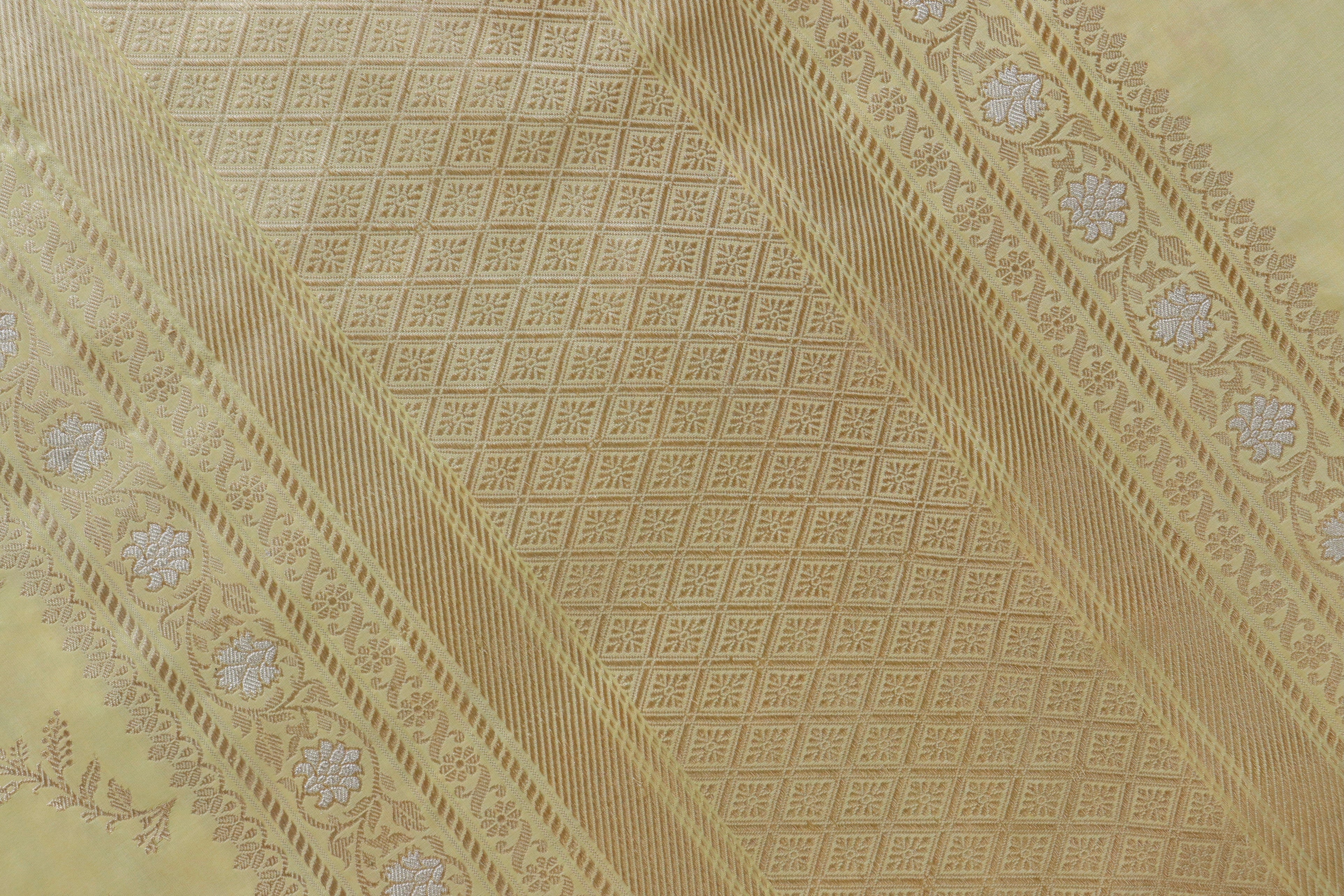 Lemon Gulab Jangla Pure Silk Handloom Banarasi Saree