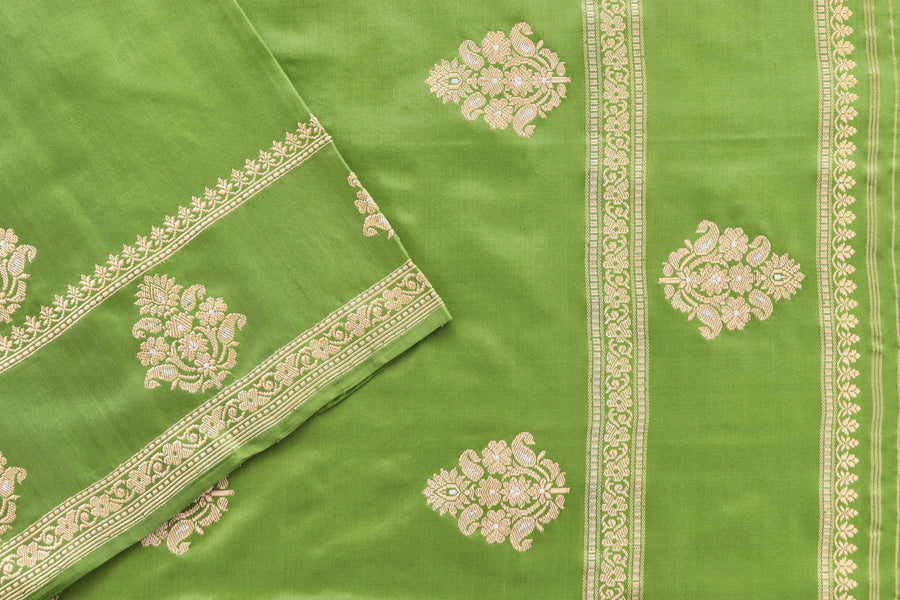 Fern Green Kadhua Motif Pure Silk Handloom Banarasi Saree