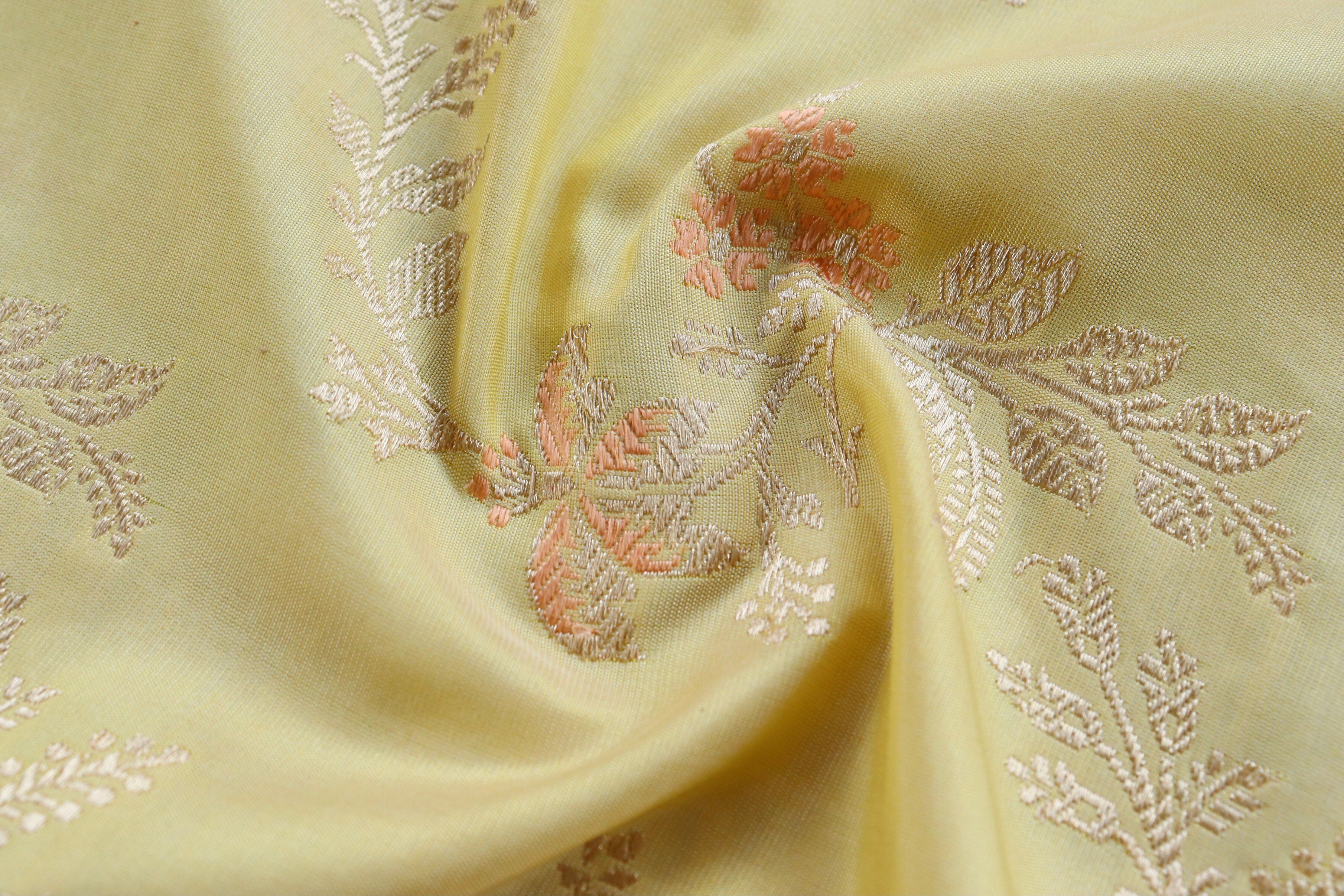 Lemon Gulab Jangla Pure Silk Handloom Banarasi Saree