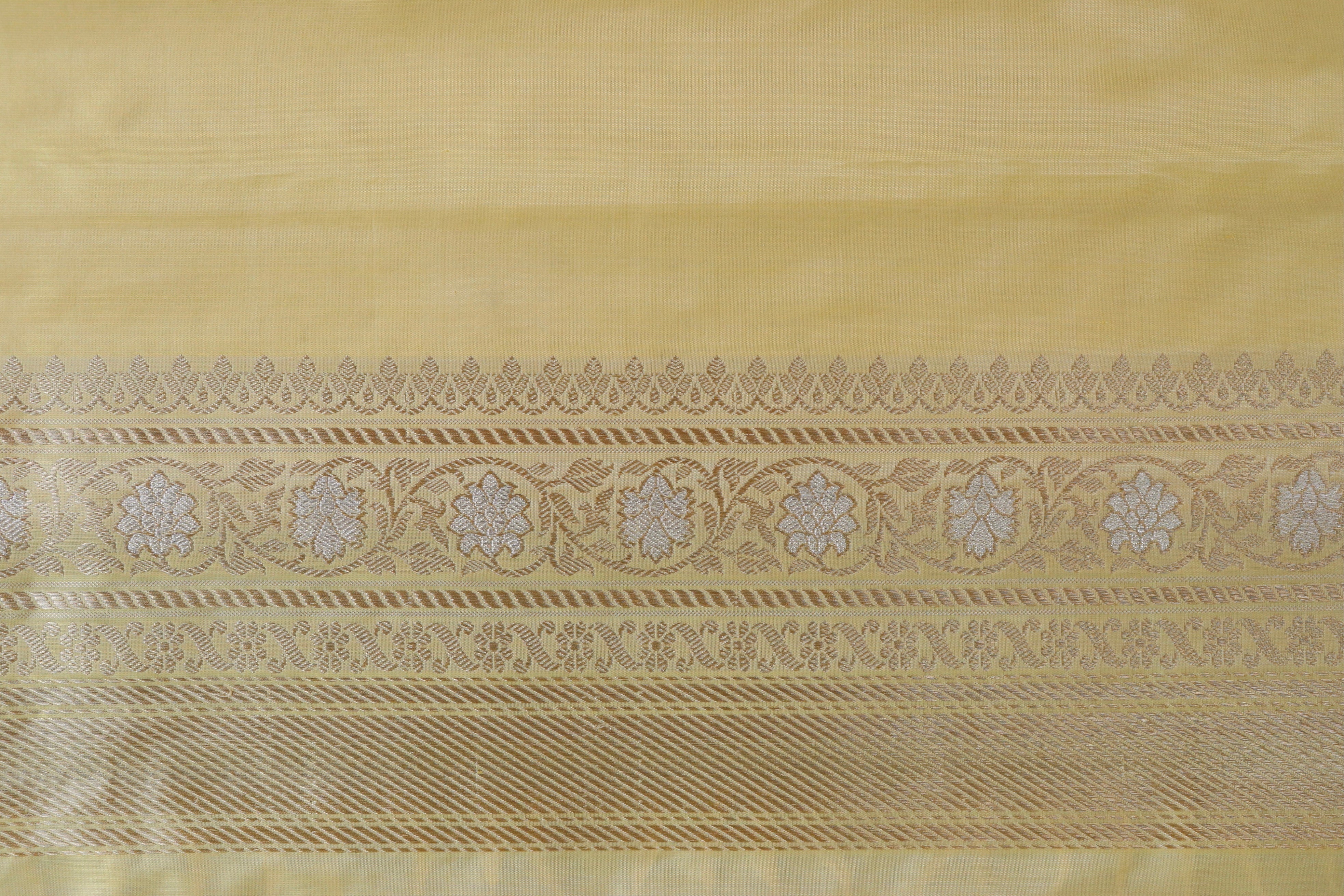 Lemon Gulab Jangla Pure Silk Handloom Banarasi Saree