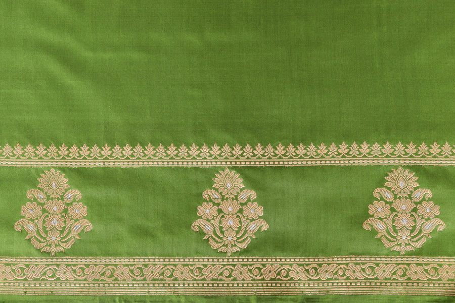 Fern Green Kadhua Motif Pure Silk Handloom Banarasi Saree