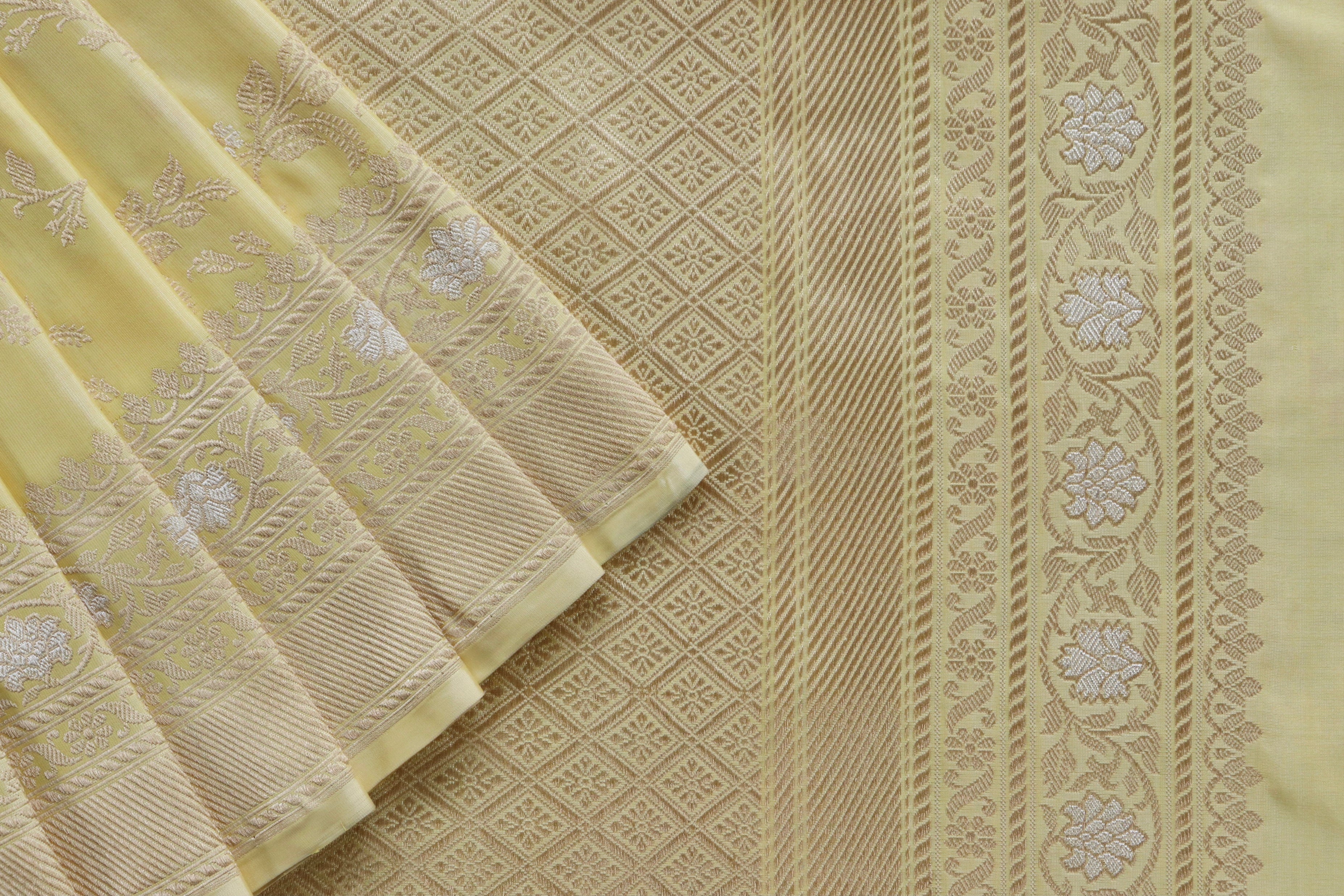 Lemon Gulab Jangla Pure Silk Handloom Banarasi Saree