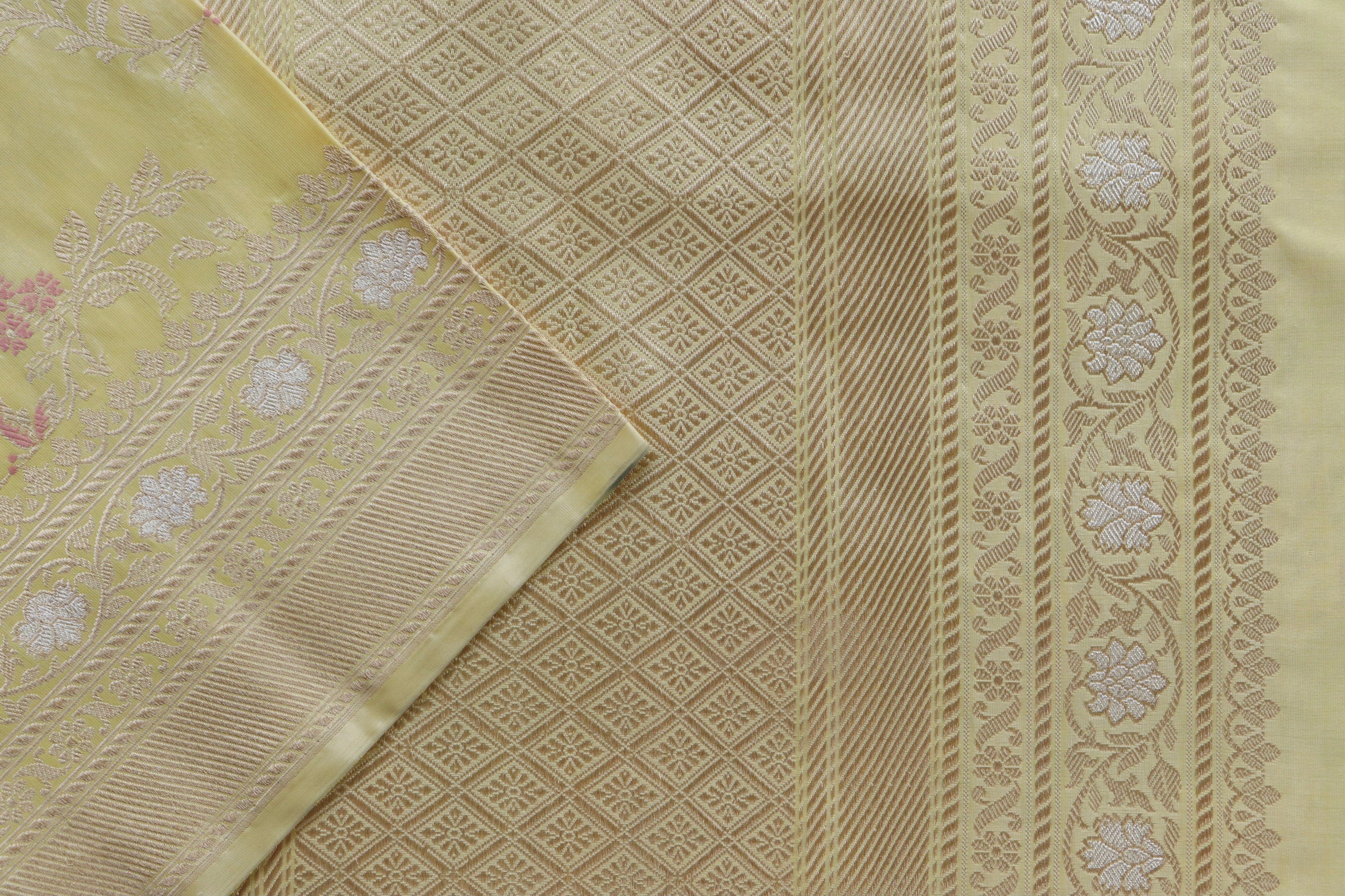 Lemon Gulab Jangla Pure Silk Handloom Banarasi Saree